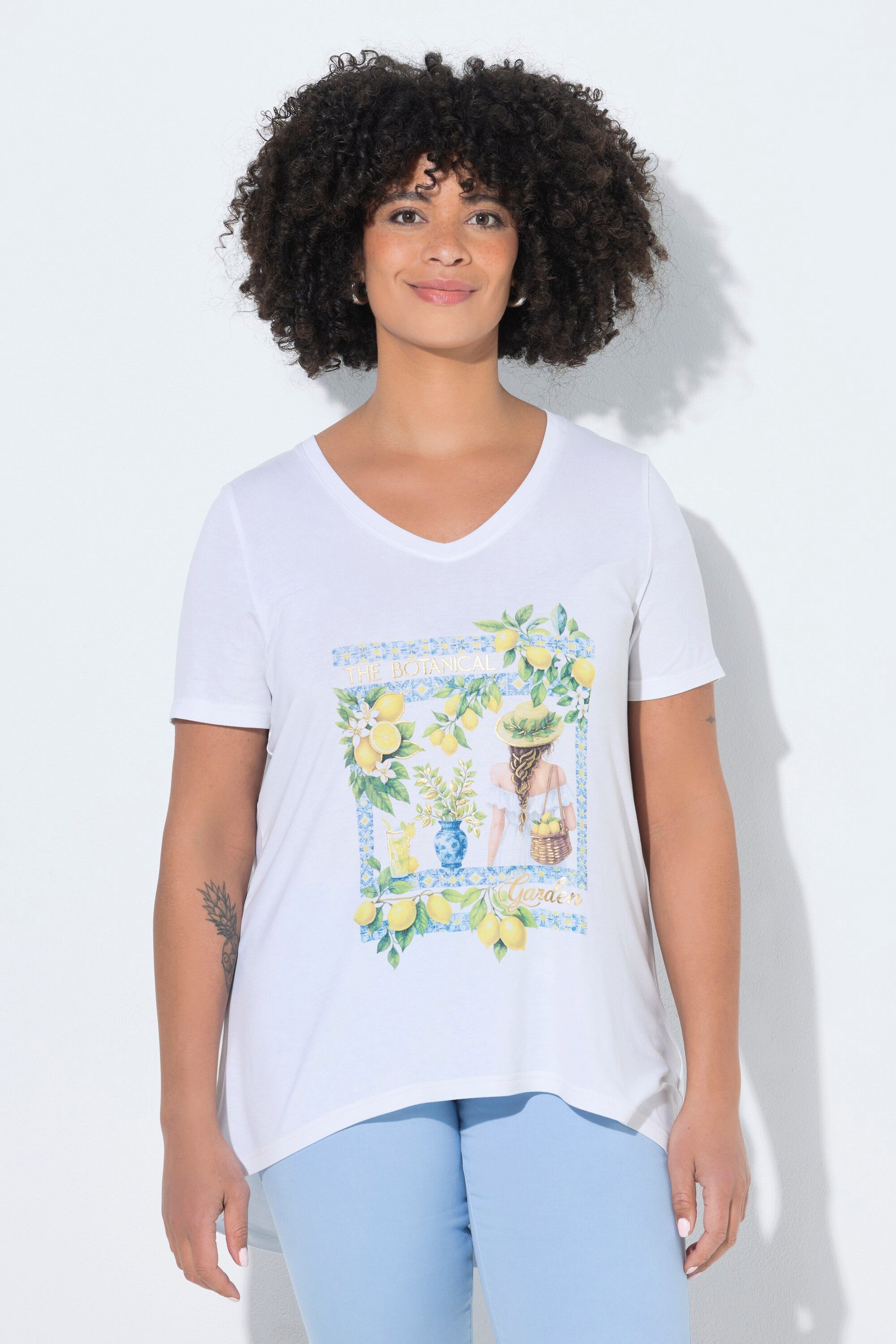 T-Shirt T-Shirt A-Linie Zitronen-Motiv Halbarm