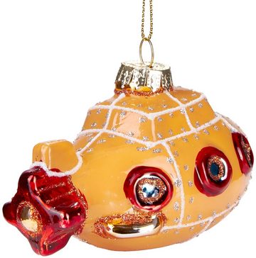 BRUBAKER Christbaumschmuck Mundgeblasene Weihnachtskugel U-Boot Gelb Rot, maritime Weihnachtsdekoration aus Glas, handbemalt, lustige Baumkugel - 10.5 cm