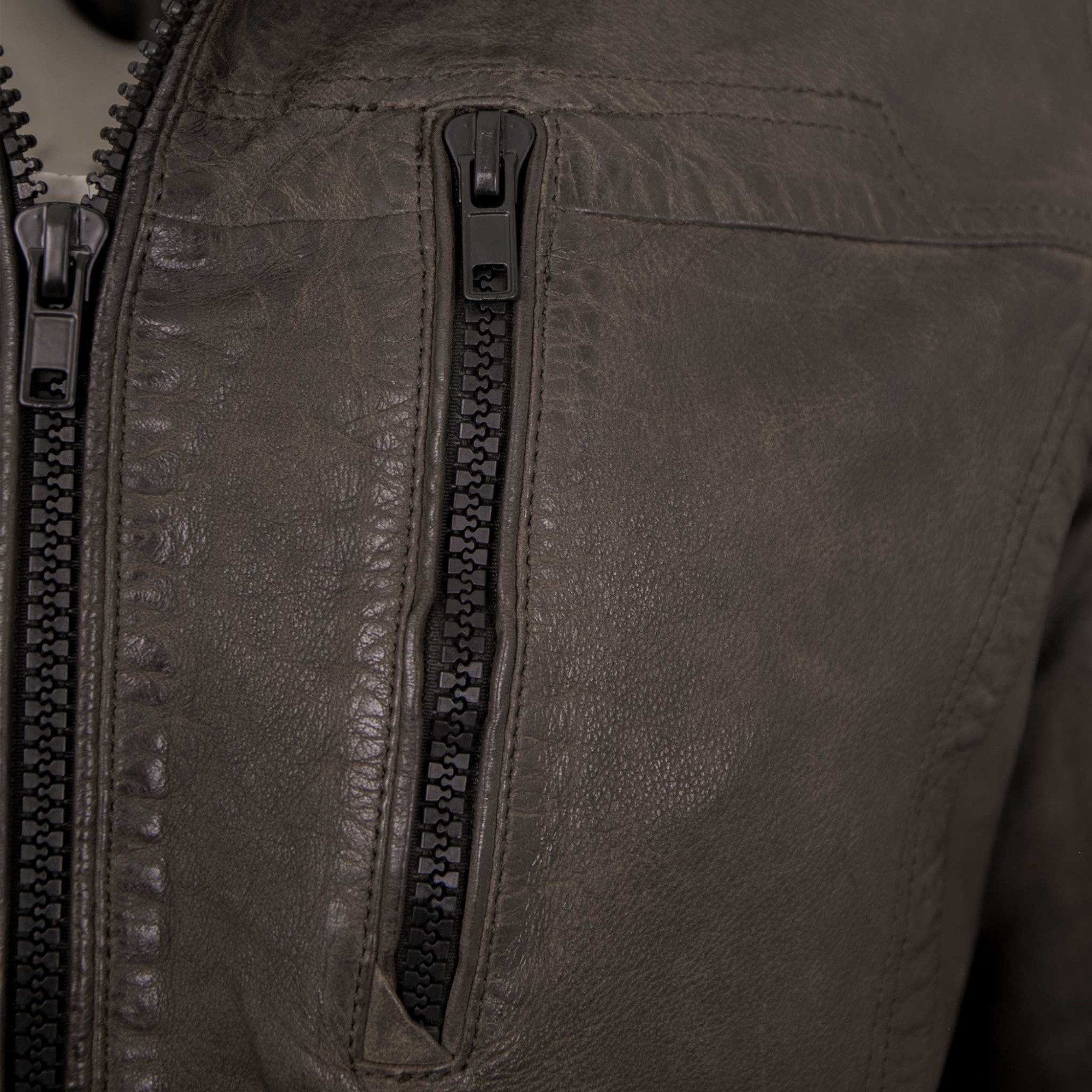 Jilani Lederjacke Florens Jilani Collection - Herren Lederjacke Lammnappa Kapuze olivebraun