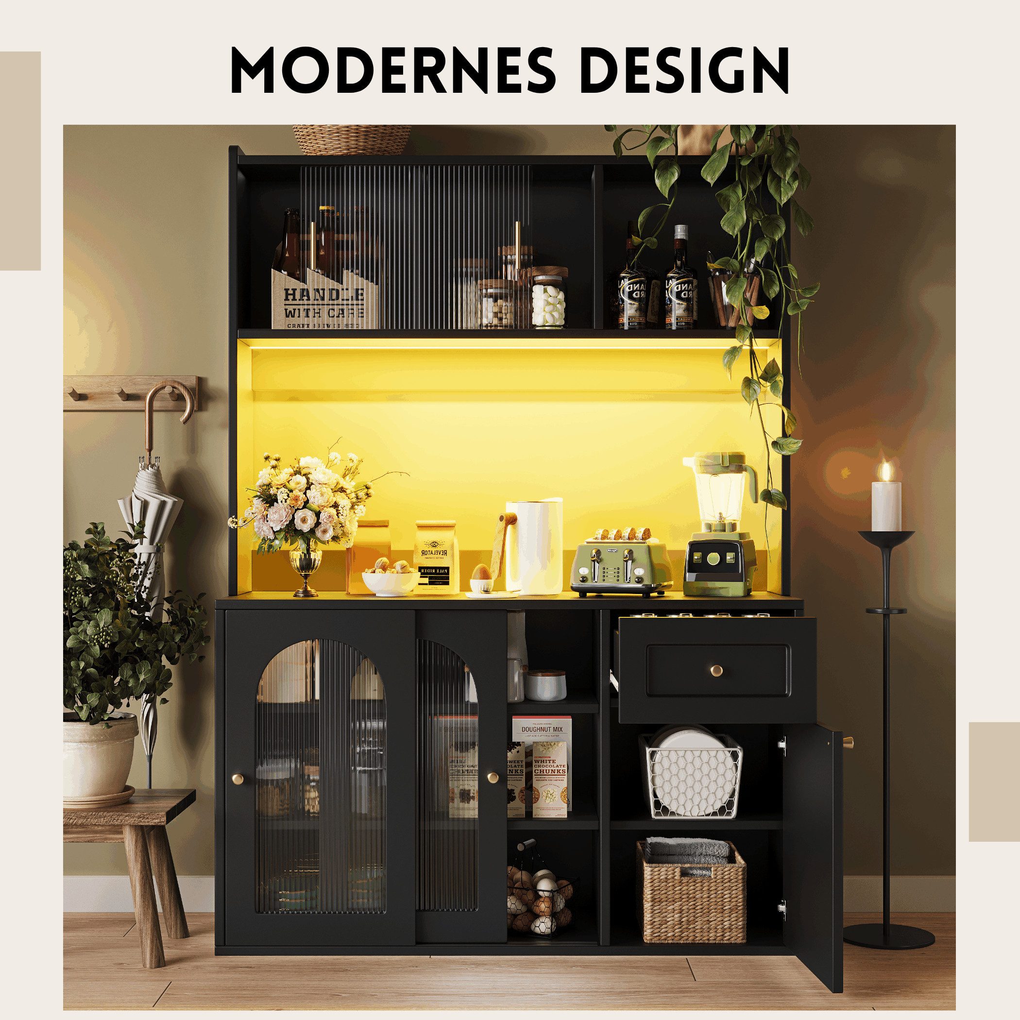 SeedWave Buffet Küchenschrank Mehrzweckschrank mit LED-Beleuchtung, günstig online kaufen