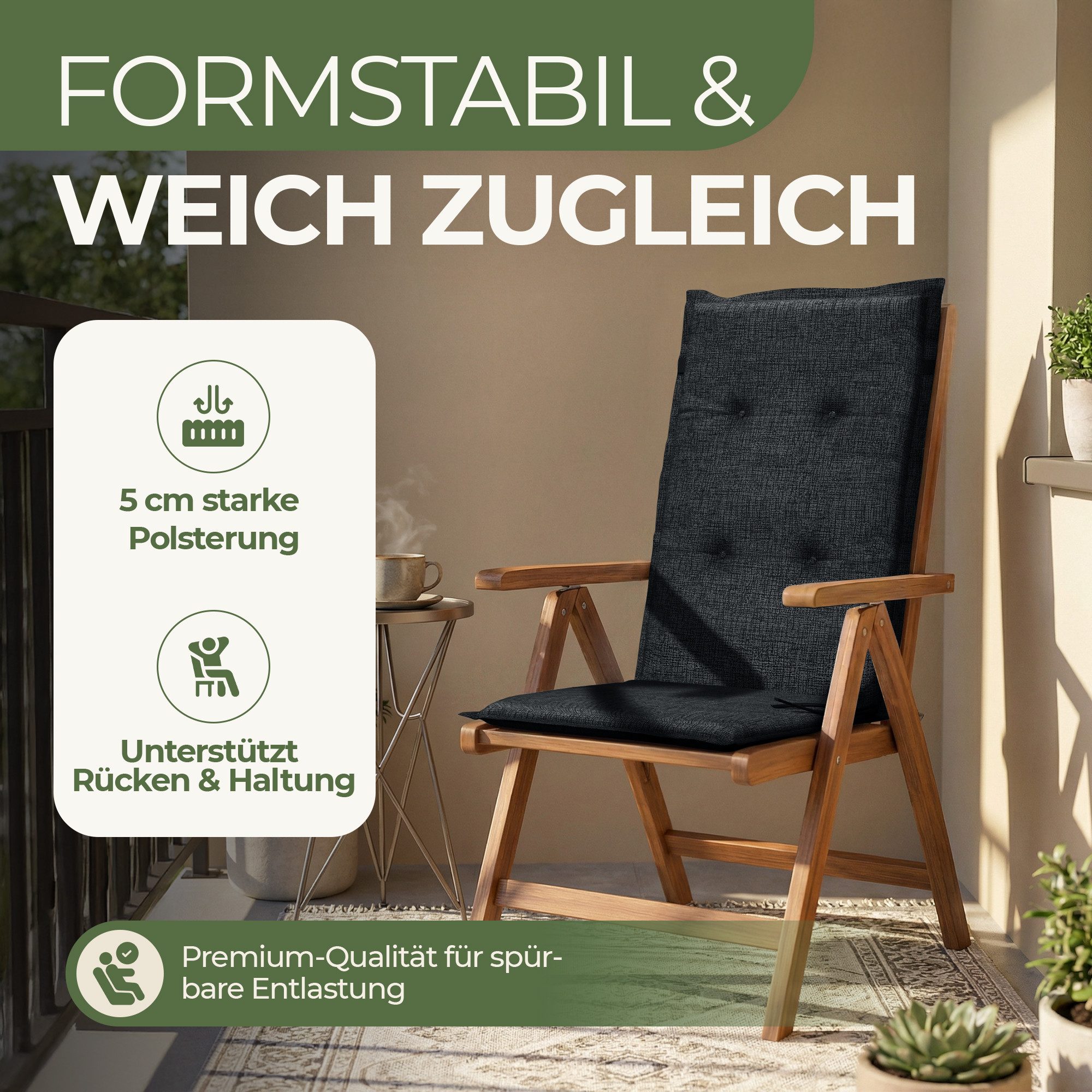 Petsation Hochlehnerauflage Florence Hochlehner Auflage Gartenstuhlauflage mit Schaumstoffpolster, (4 St) – Bild 4 von 5