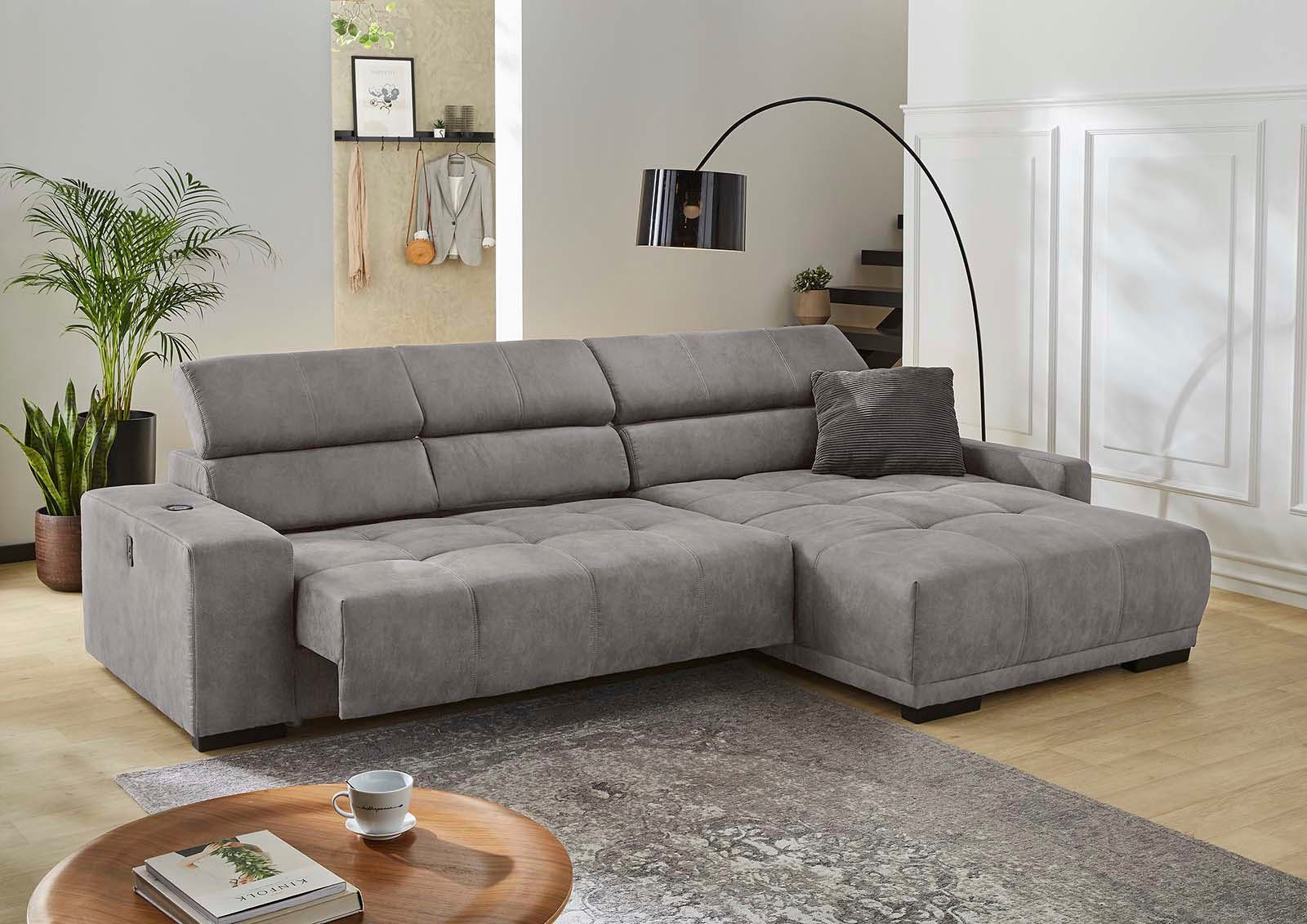 Jockenhöfer Gruppe Ecksofa Le Mans L-Form, B: 320 cm, mit 30 cm elektr. Sitztiefenverstellung, Kopfteilverstellung, induktive Ladestation, USB-Anschluss & Zierkissen