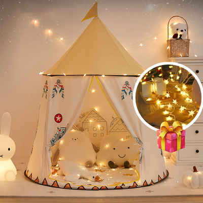 Jioson Spielzelt Schloss Haus Kinderzelt+Starlight Lichter,Drinnen Draußen,130*116cm (Mit 6 Meter Lichterkette) Perfekt als Geschenk zu Weihnachten