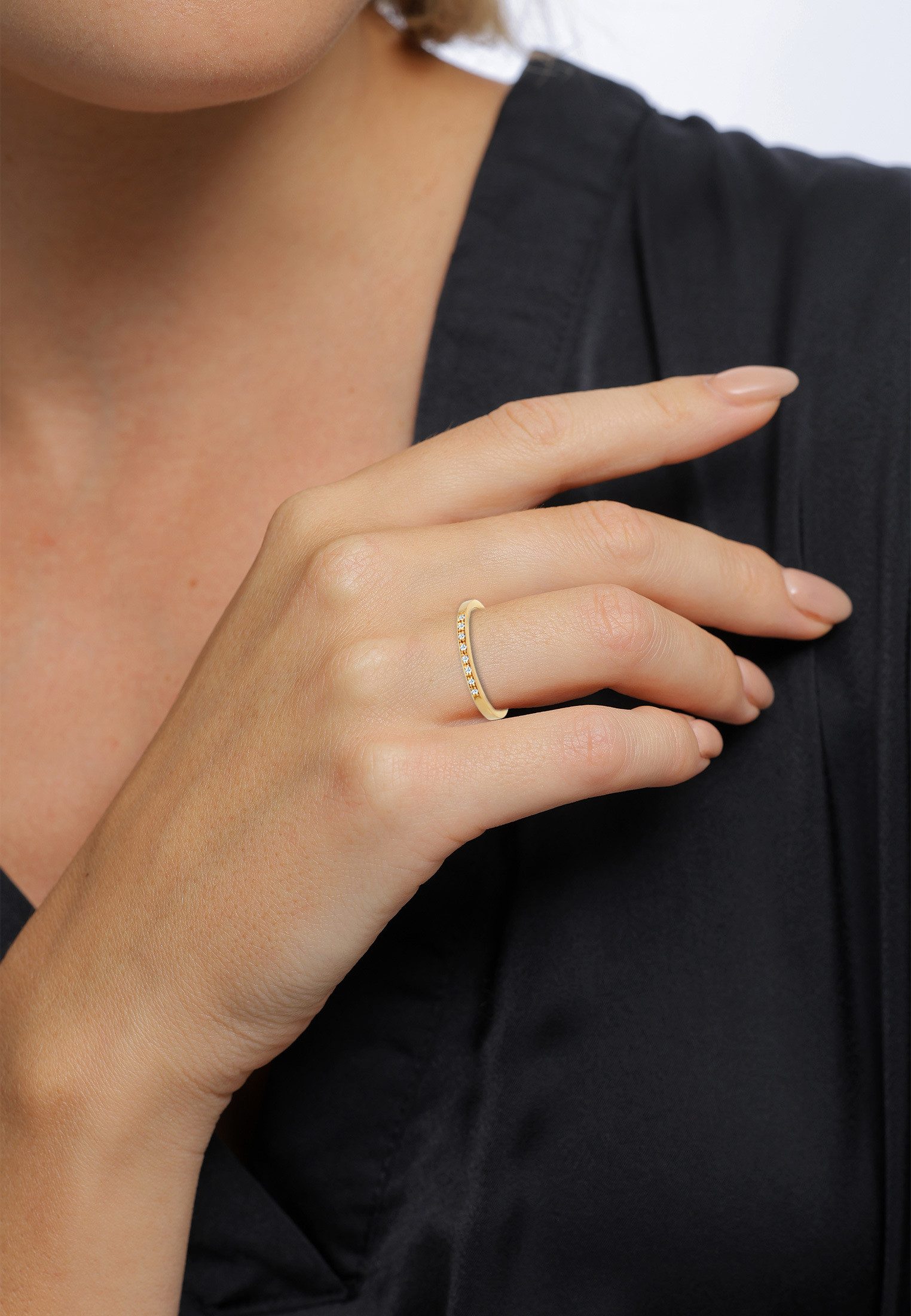 Elli DIAMONDS Verlobungsring Bandring Verlobung Diamant (0.04 ct) 585 Gelbgold – Bild 4 von 5