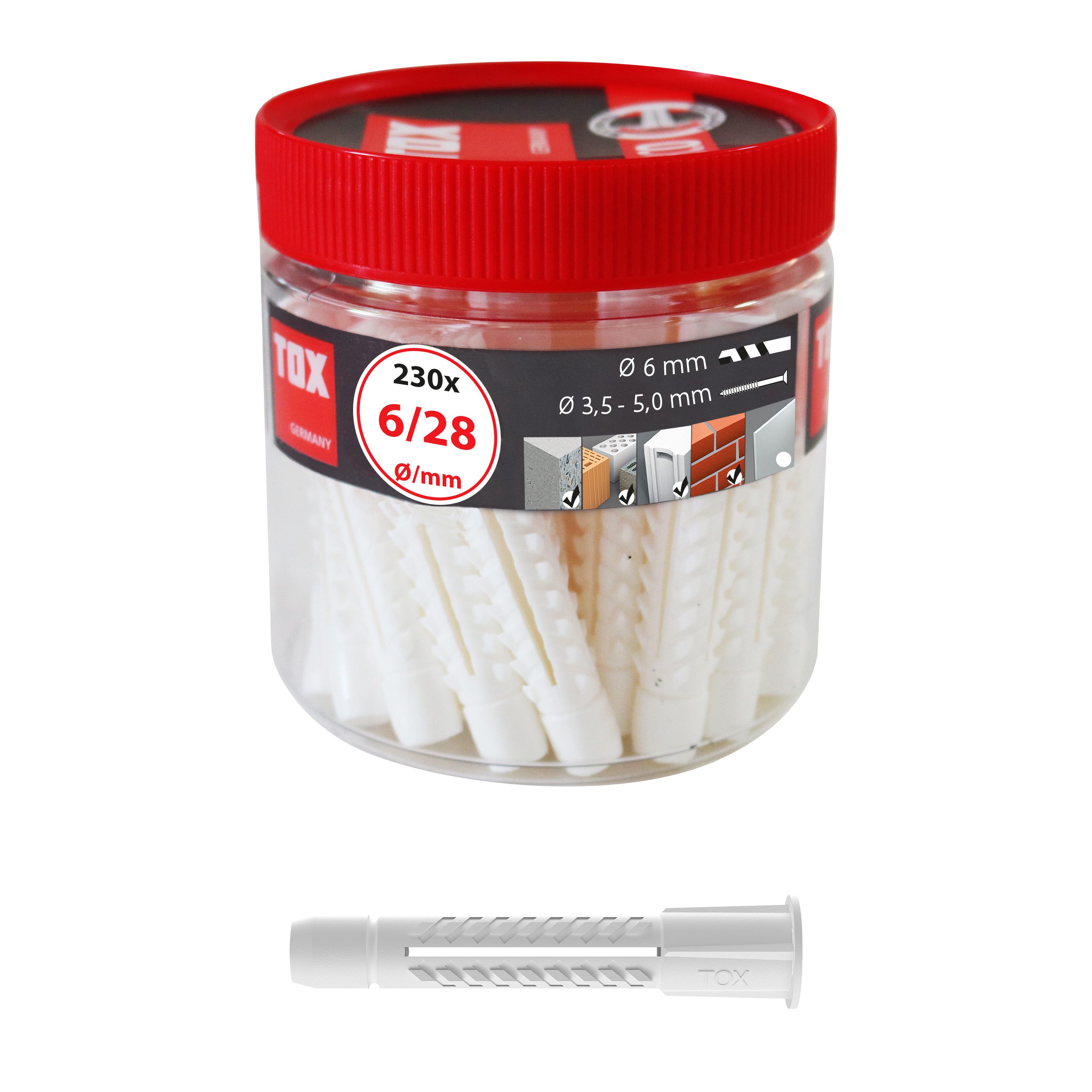 Tox Universaldübel Allzweckdübel Deco 6x28 mm in Runddose (230 Stück), (230-tlg)