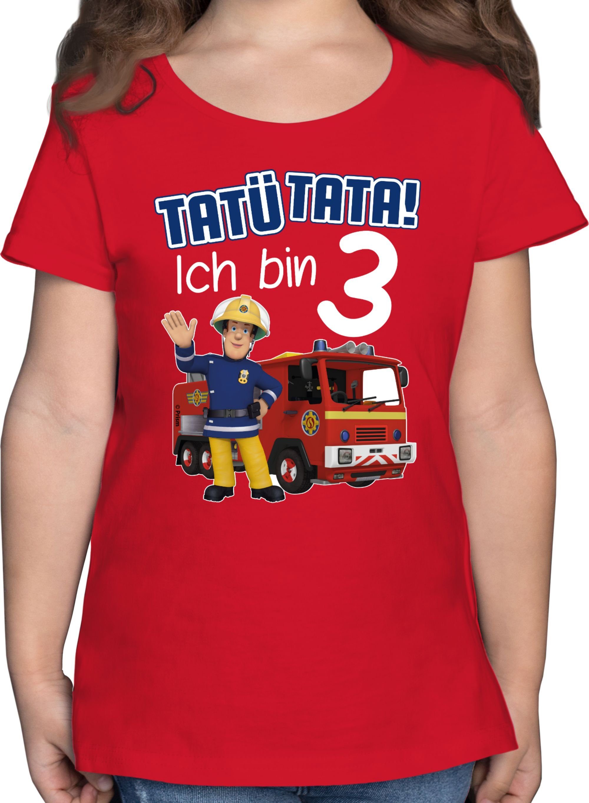 Shirtracer T-Shirt Tatü Tata! Ich bin 3 Feuerwehrmann Sam Mädchen 2 Rot