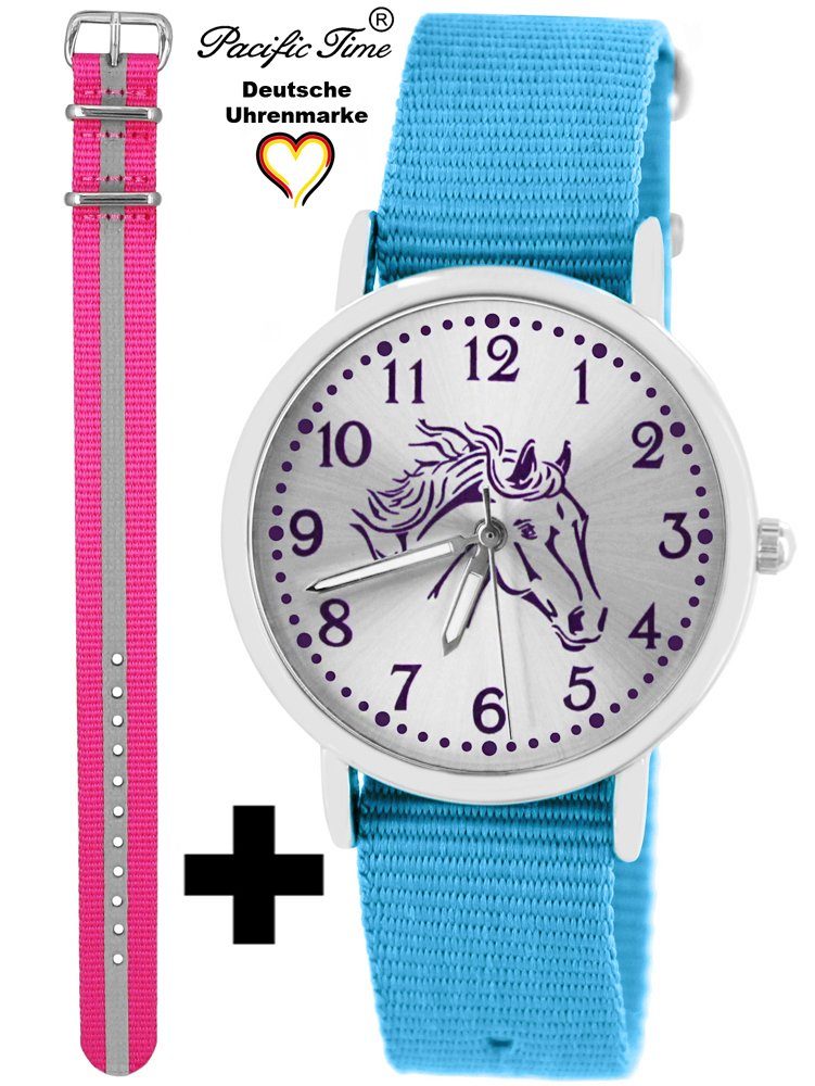 Pacific Time Quarzuhr Set Kinder Armbanduhr Pferd violett Wechselarmband, Mix und Match Design - Gratis Versand