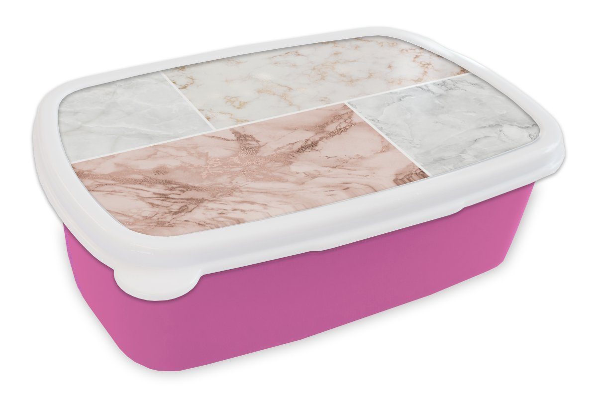 MuchoWow Lunchbox Marmor - Rose - Luxus, Kunststoff, (2-tlg), Brotbox für Erwachsene, Brotdose Kinder, Snackbox, Mädchen, Kunststoff rosa