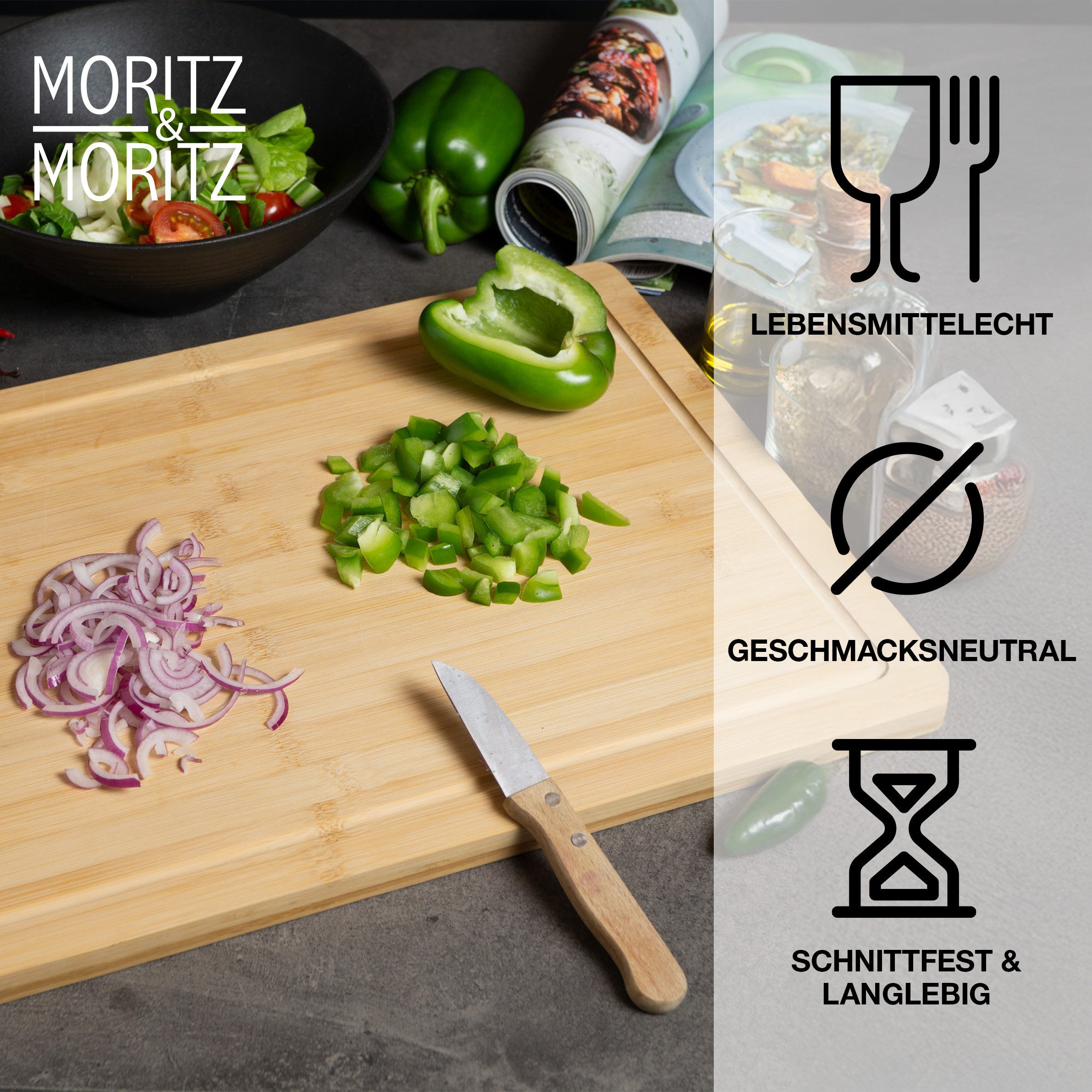 Moritz & Moritz Schneidebrett XXL Schneidebrett Bambus Groß - 45 x 30cm, Bambus, (45x30, 1-St), mit Saftrille