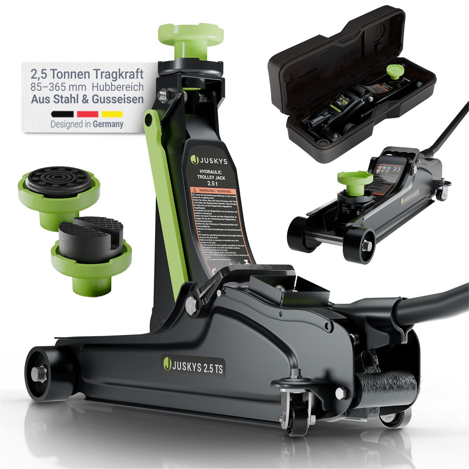 Juskys Wagenheber, max. Hubhöhe: 39 cm, bis 2,5 t, mit Zubehör & Handschuhen, Hubbereich bis 390mm, für Autos
