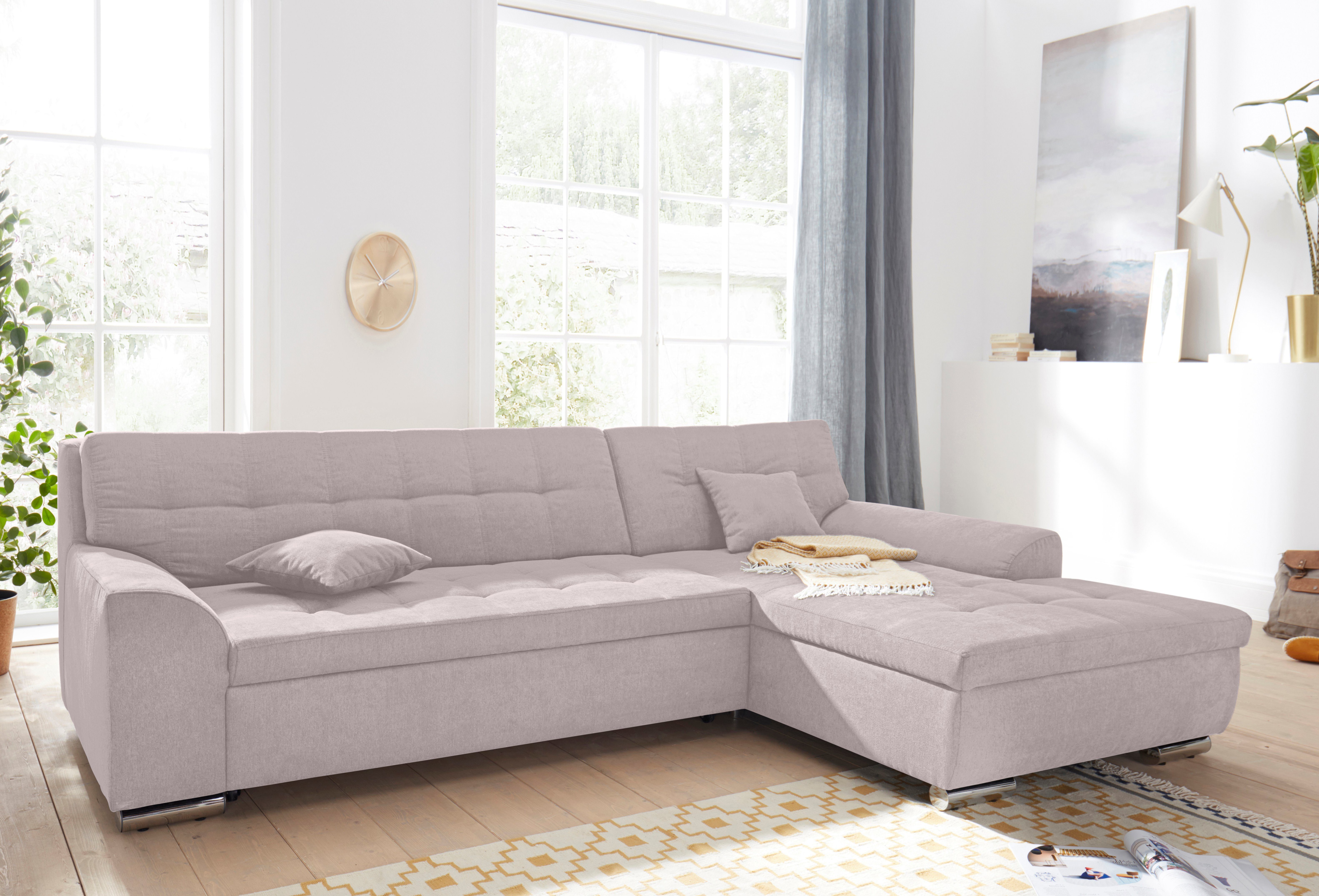 DOMO collection Ecksofa Aversa, moderne Steppung, geschwungene Armlehnen, Breite 267cm, L-Form, wahlweise mit Bettfunktion