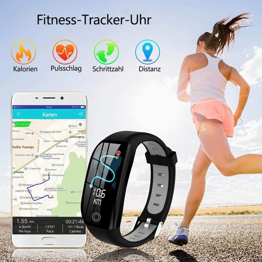 Fitness Smartwatch Tracker Sportuhr Armband schwarzgrau Sportuhr Blutdruckmessung Pulsuhr SOTOR