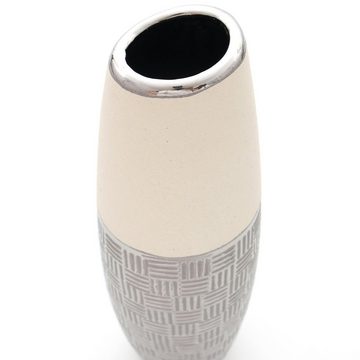 Dekohelden24 Dekovase Edle Designer Keramik Vase lang mit schräger Öffnung in silber-grau (Kein, 1 St)