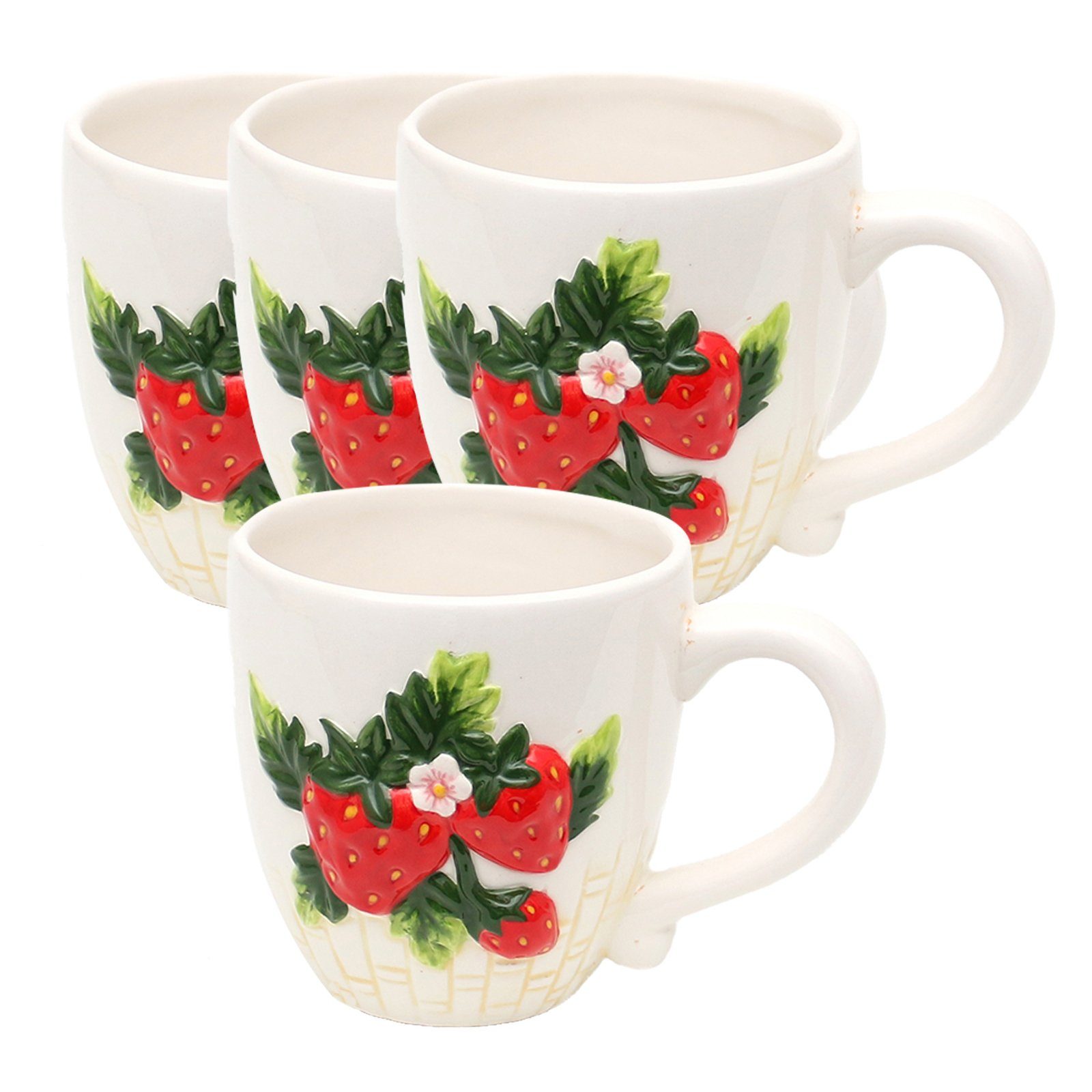 Neuetischkultur Tasse Kaffeepot Keramik 4er Set Erdbeere, Keramik, Kaffeetasse Teetasse Tassenset