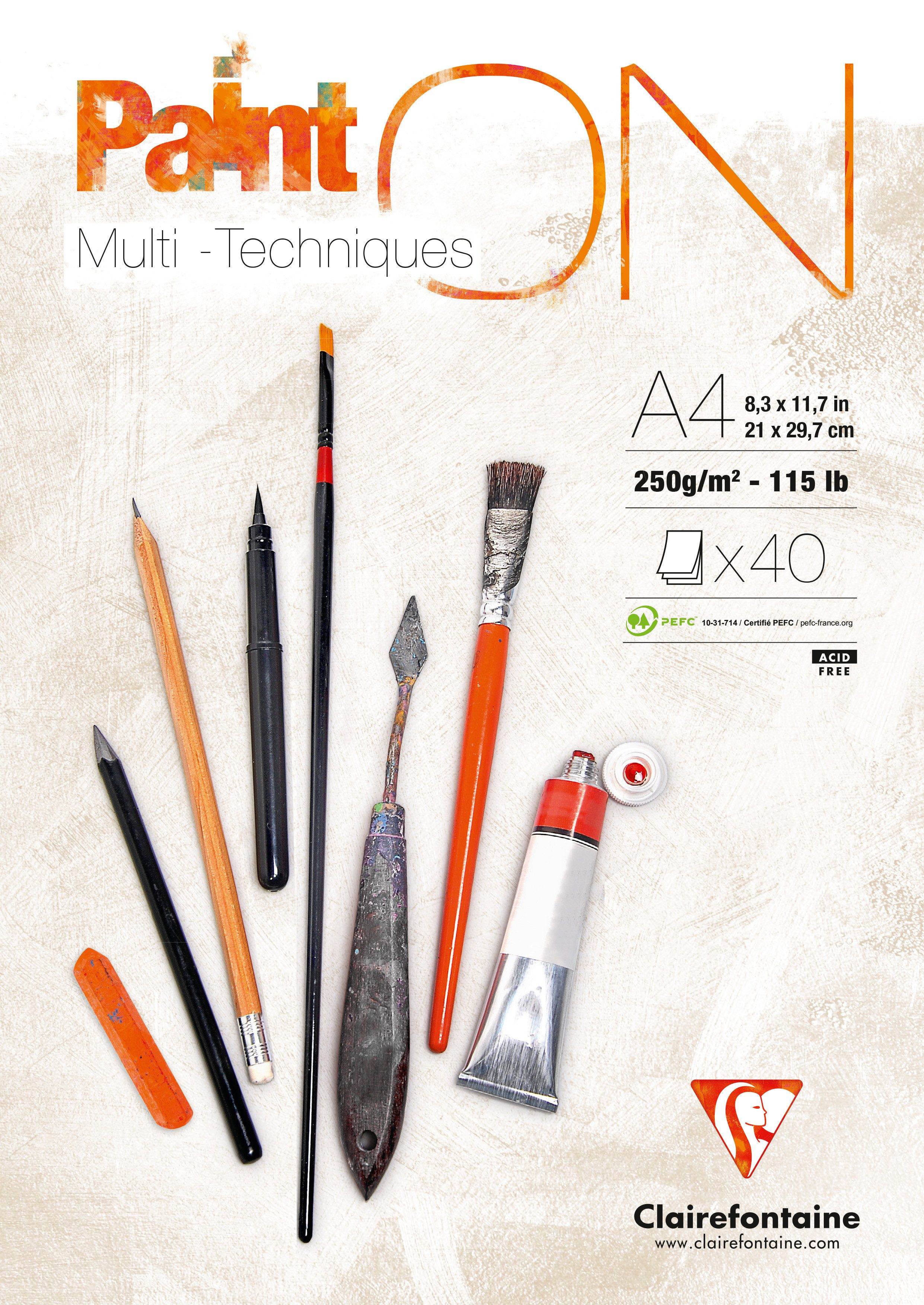 CLAIREFONTAINE Zeichenpapier Clairefontaine Paint'On weiss A4 250g 40Bl