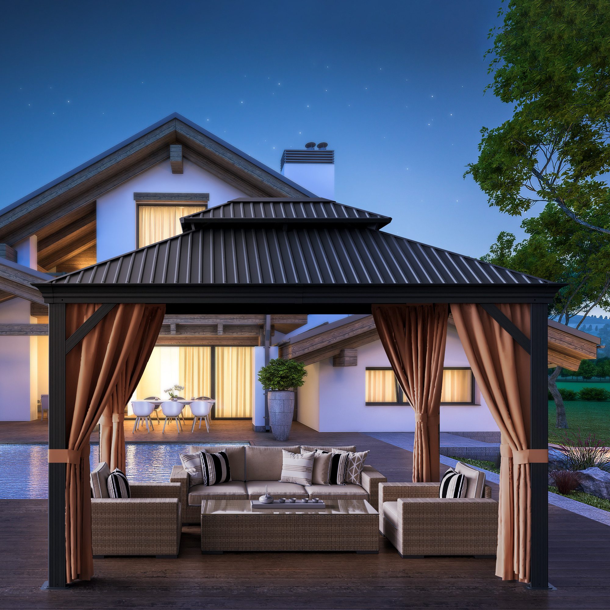 HOMALL Pavillon 3,65 x 4,85 Wasserdichte Stabilisierung Gartenpavillon mit Doppeldach