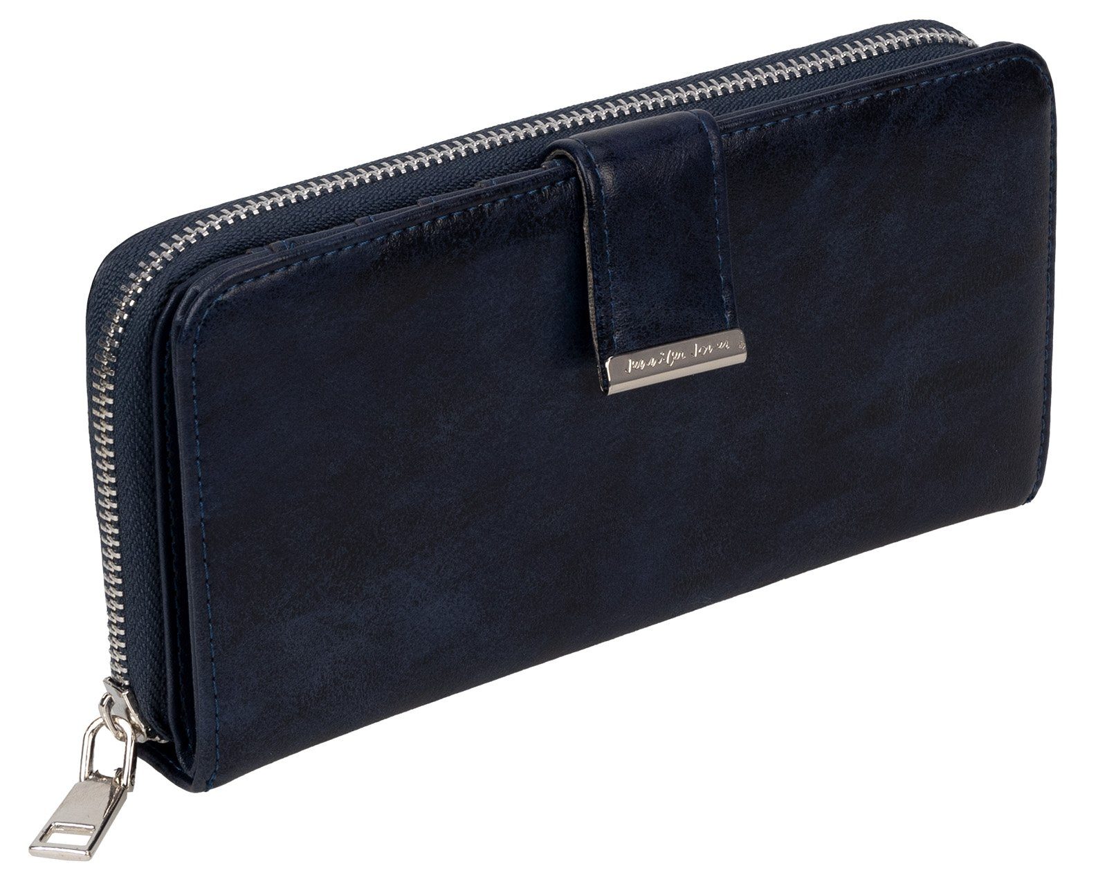 Jennifer Jones Kellnerbörse JENNIFER JONES XXL Damen Geldbörse Portemonnaie Clutch 19 Karten Blau, Damen Geldbörse klappbar mit Reißverschluss Portemonnaie Geldbeutel