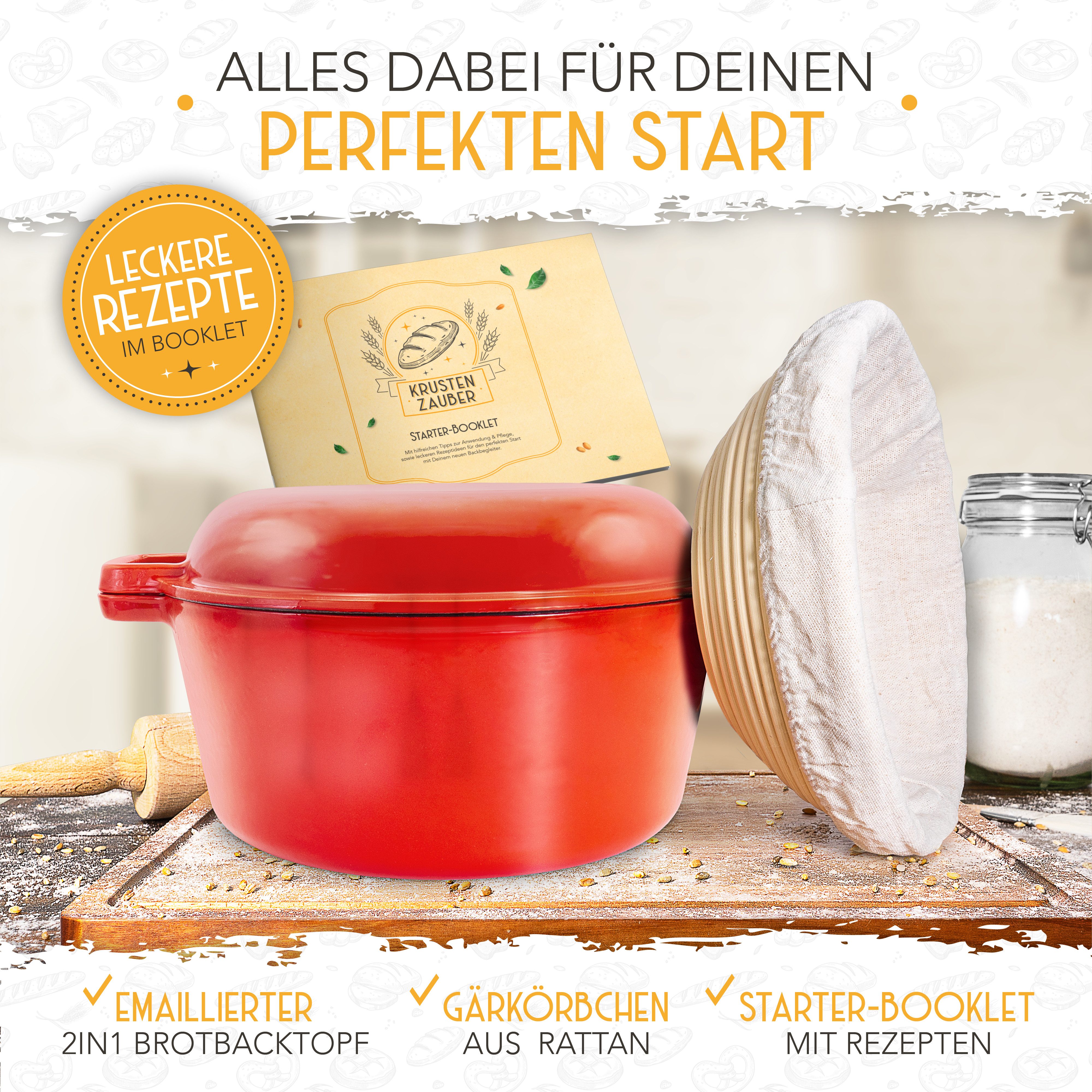 Krustenzauber Brotbackform Brotbackform Gusseisen Topf Brot Backen [inkl. Gärkorb]