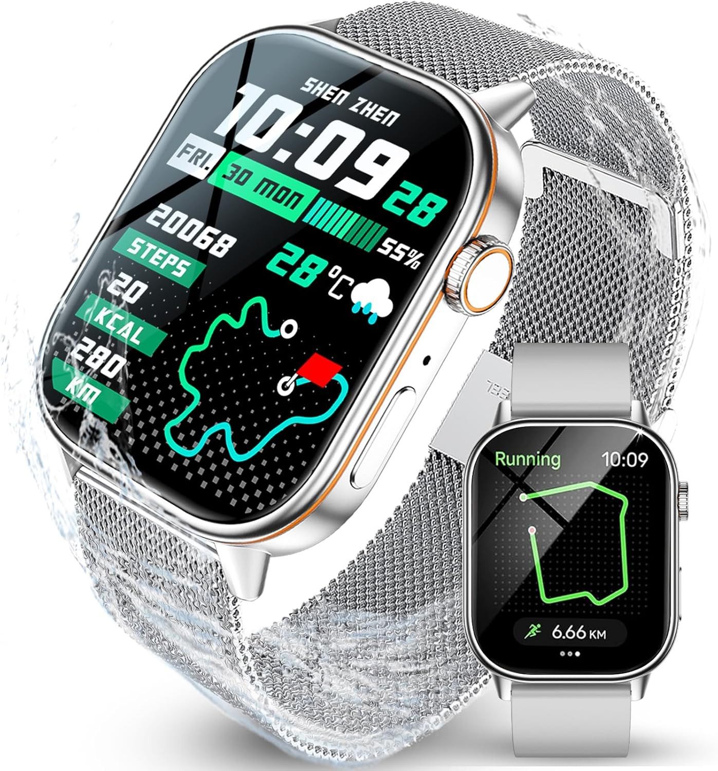 LOYEWAIER ‎ QX17-Silber Smartwatch (5,1 cm, Android ios), Outdoor GPS Smartwatch mit 178 Sportmodi und Bluetooth Telefonie