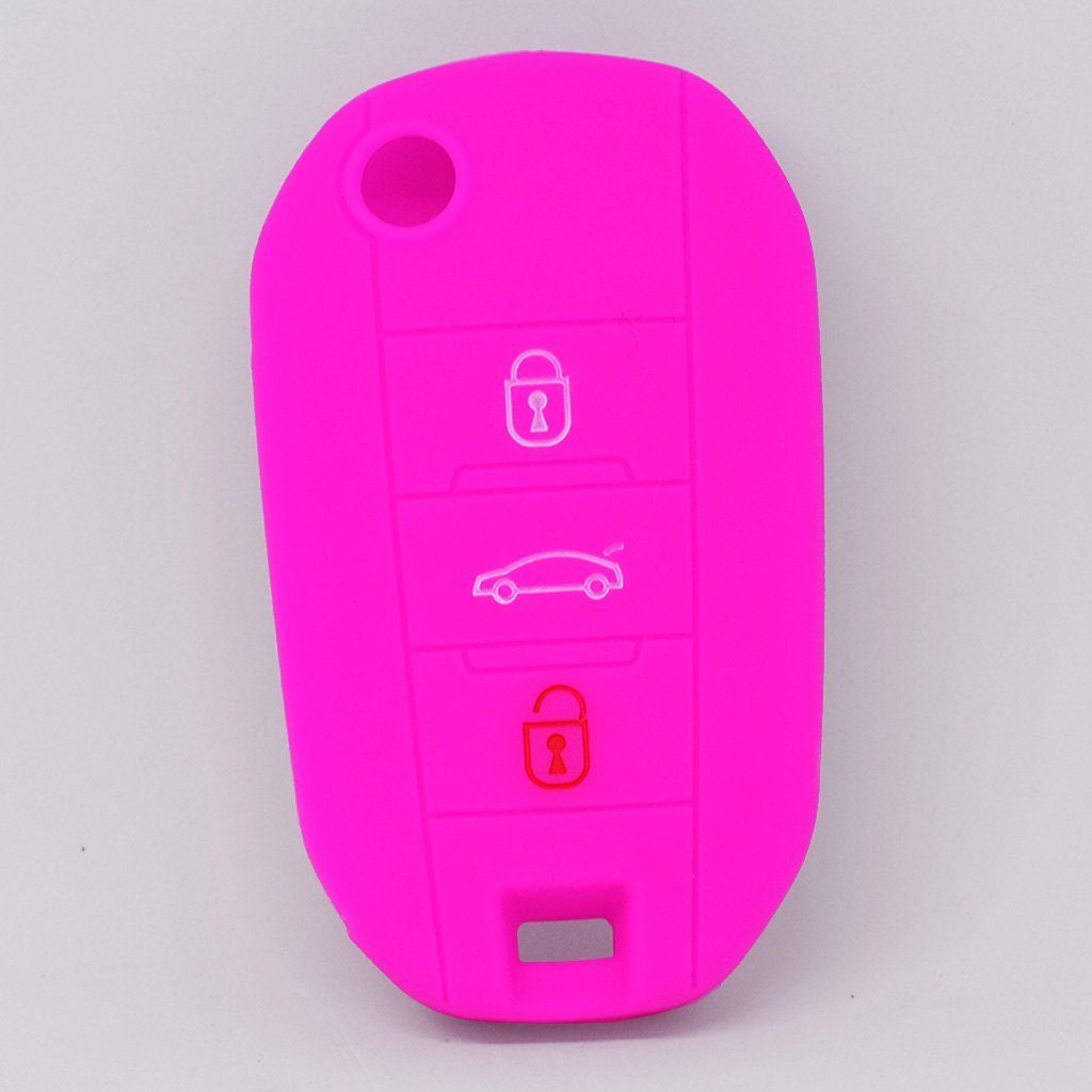 mt-key Schlüsseltasche Pink, Picasso Peugeot Schutzhülle Jumpy Softcase für Citroen 3 Flip Autoschlüssel Klappschlüssel C4 Tasten Silikon