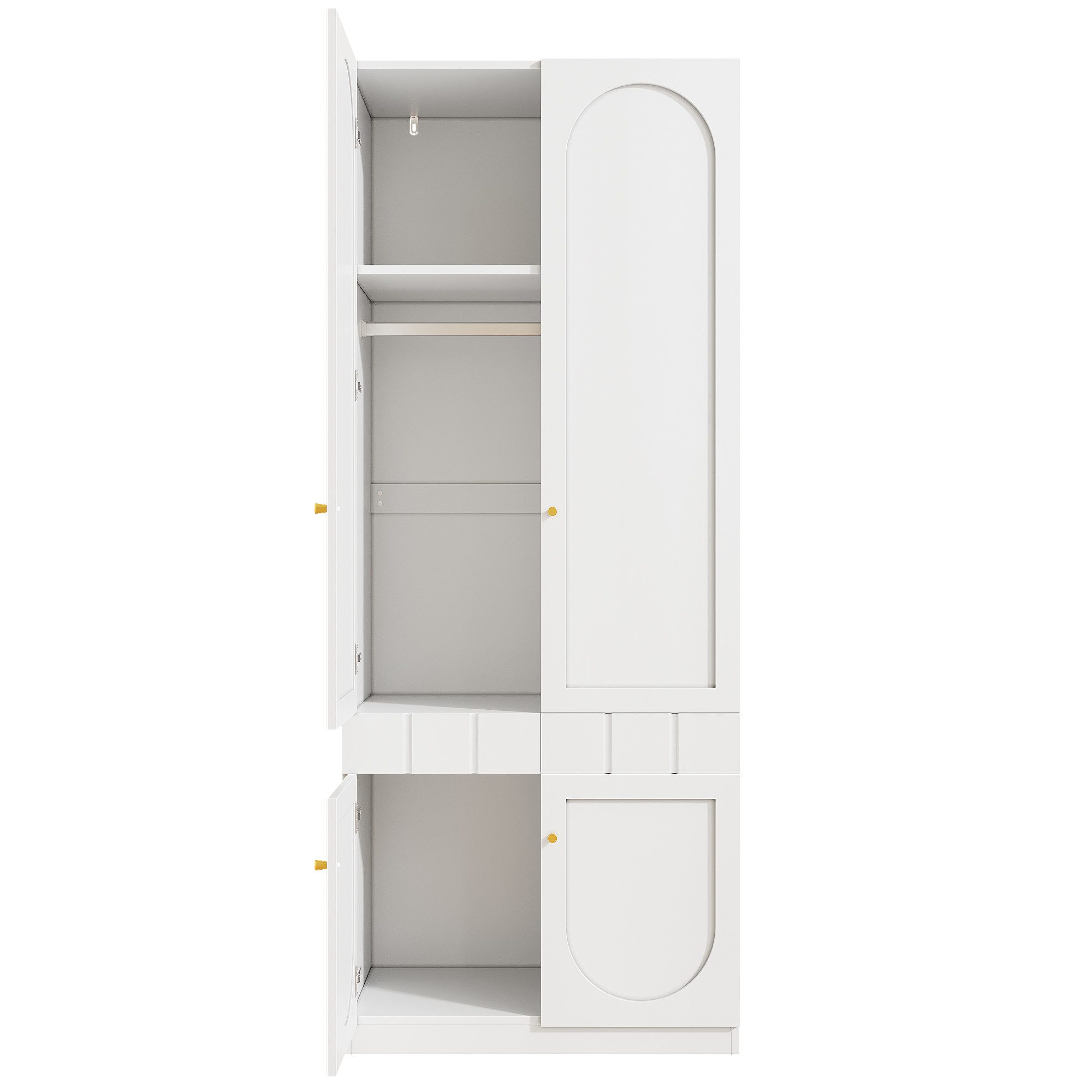 HAUSS SPOLE Kleiderschrank mit Kleiderstange und Schubladen,Garderobenschrank mit Metallgriffe (Aufbewahrungsschrank mit Doppeltüren und integrierter Schubladeneinheit, 1-St) Getrennter Innenraum