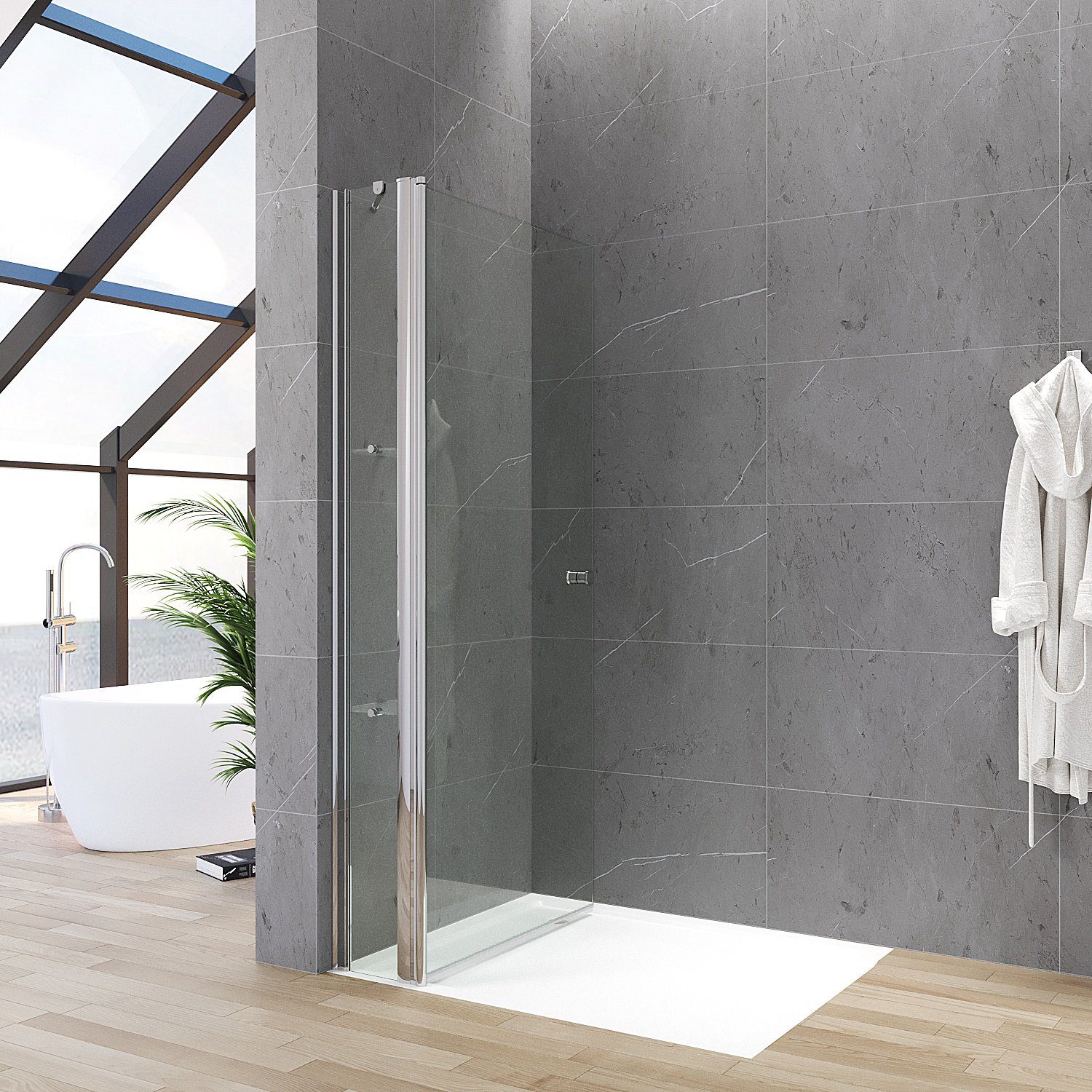 AQUABATOS Duschwand Walk-In Dusche Duschwand Glas Duschabtrennung Pendeltür Duschtür, 5 mm Sicherheitsglas ESG, mit Duschablage,Verstellbereich,Festteil