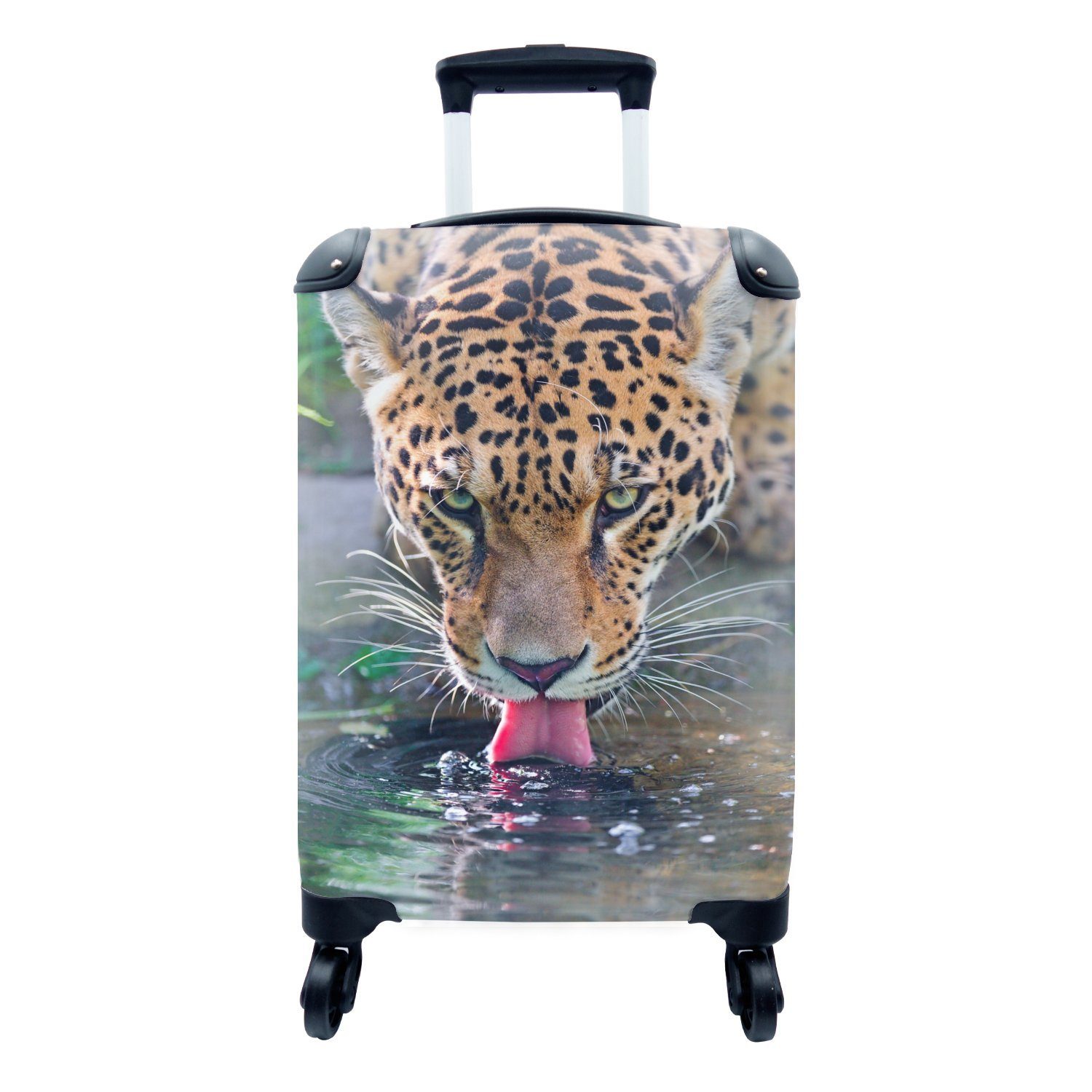 MuchoWow Handgepäckkoffer Jaguar - Wasser - Zunge, 4 Rollen, Reisetasche mit rollen, Handgepäck für Ferien, Trolley, Reisekoffer