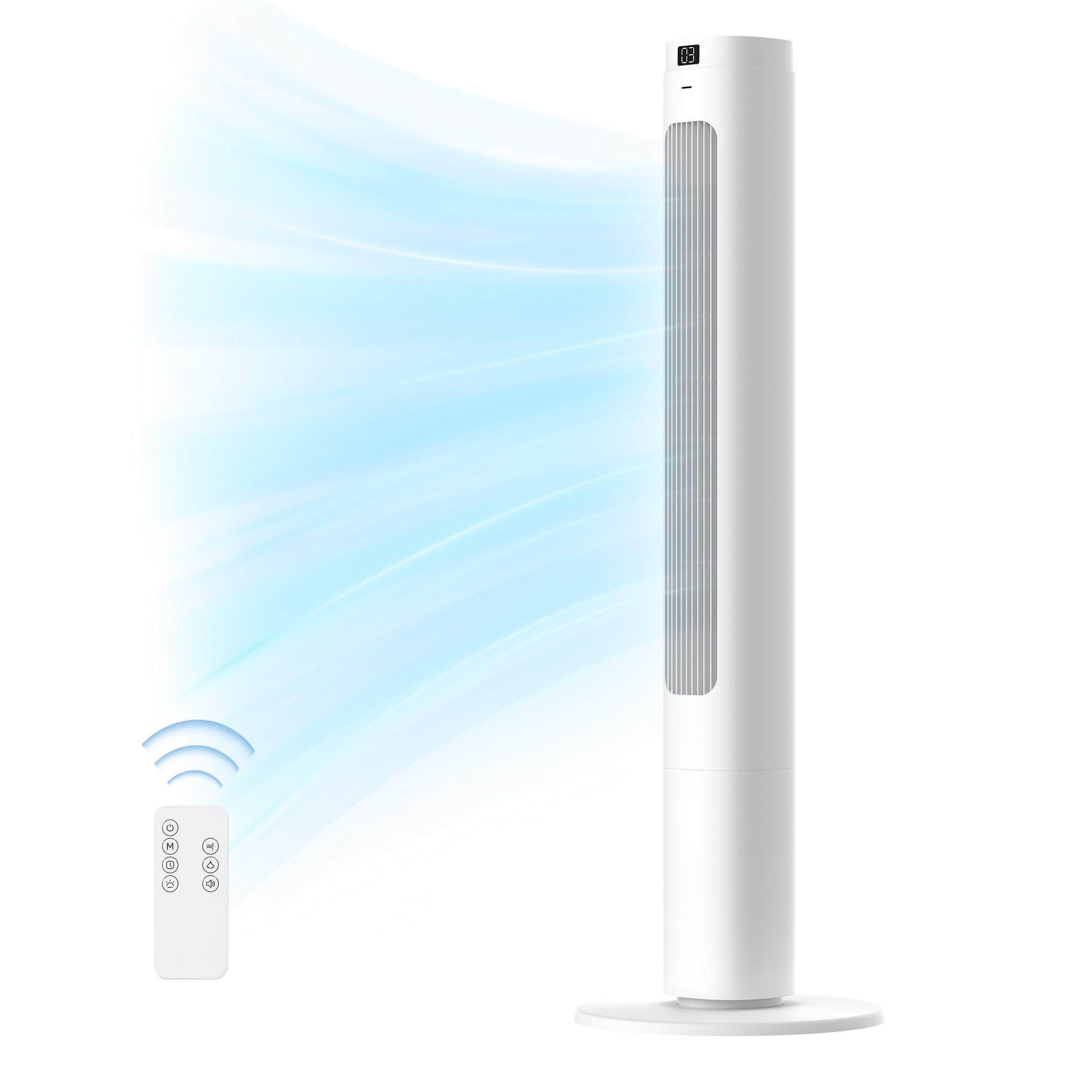 Vankel Turmventilator 90 cm mit Fernbedienung, 400 m³/h, 90° Oszillation & LED-Display, Kompakte TFL-Bauweise mit 3 Modi, 4 Stufen und 9h-Timer