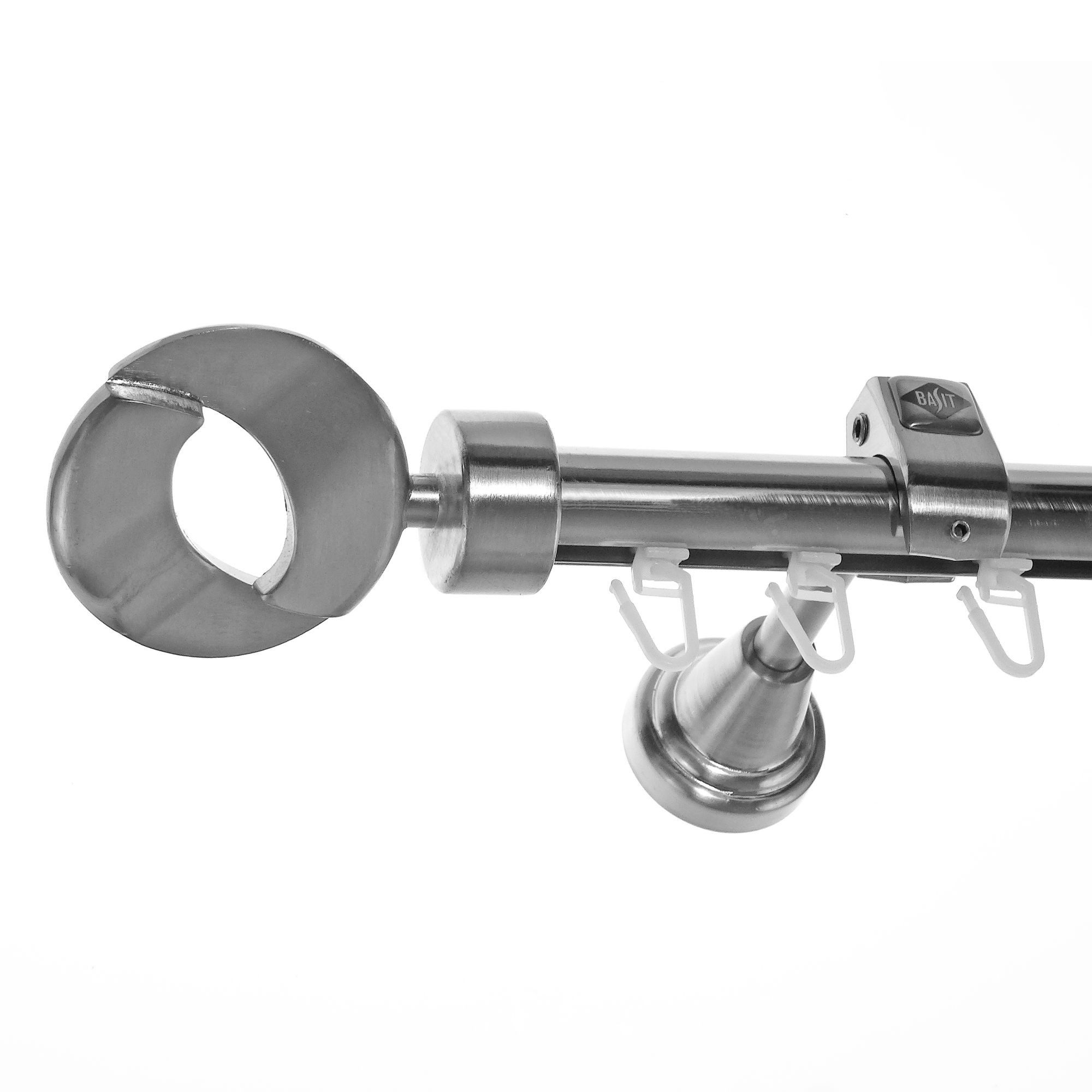 BASIT Gardinenstange Innenlauf Edelstahloptik 20mm mit Wandträgern 360 cm E83, Ø 20 mm, 1-läufig, verschraubt, Aluminium, H50I 360 cm E83 Ring