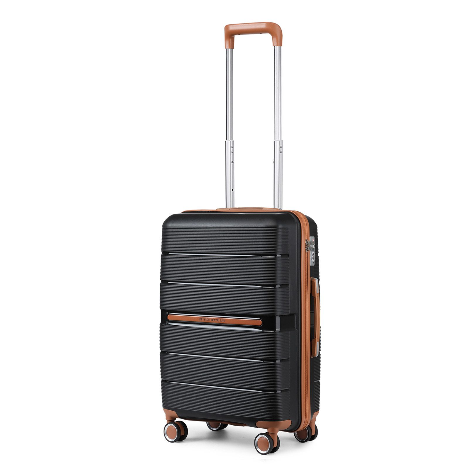British Traveller Handgepäck-Trolley Reisekoffer Hartschalenkoffer aus 100% PP 8 Spinnerräder, TSA-Schloss