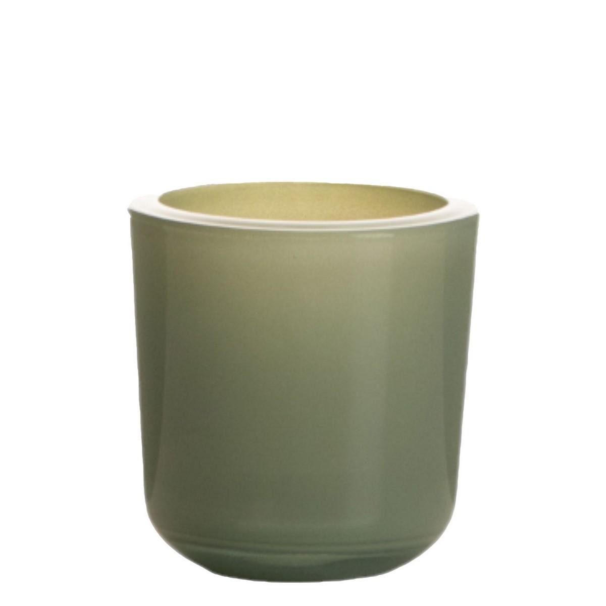 INNA-Glas Kerzenhalter Teelicht Glas NICK, grün-grau, 7,5cm, Ø7,5cm