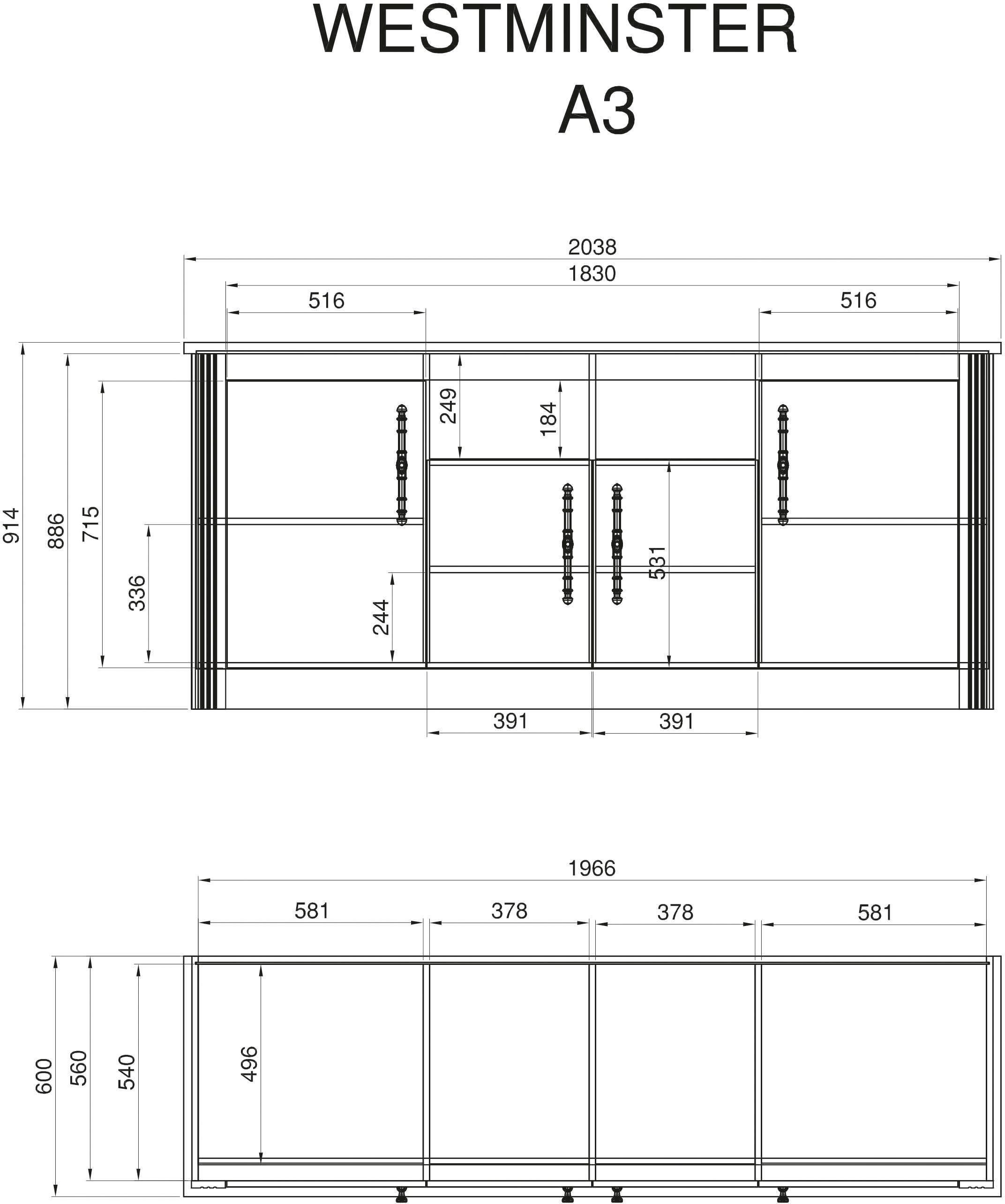 OTTO home Küche KS-Westminster, Breite 366 cm, ohne E-Geräte