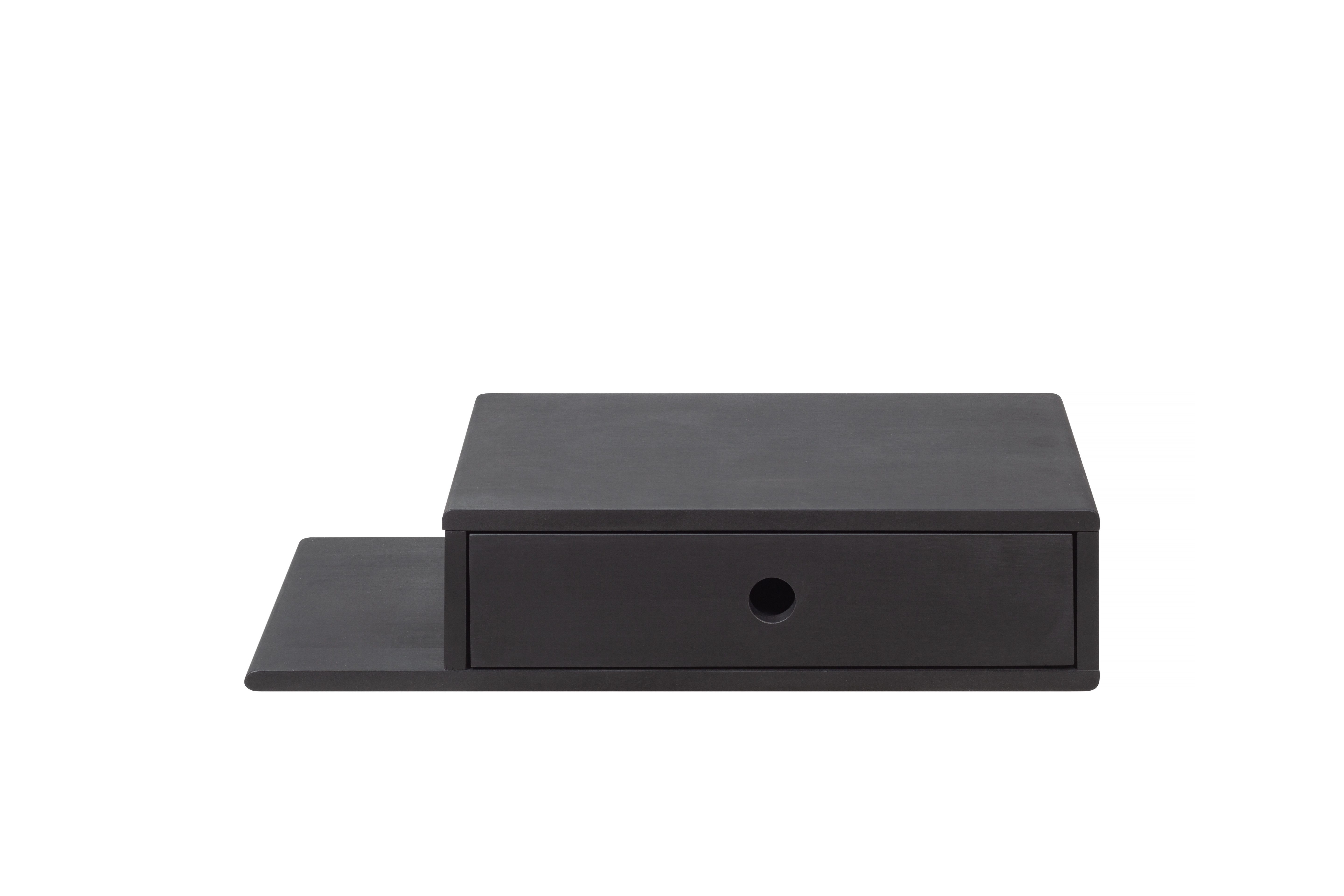 Woodek Design Nachttisch HOPE, moderne Nachtkommode mit Regal an der Seite, zeitloses Design (Ablagetisch aus schwarzer Buche, 1-St., schwebendes Wandregal mit Schublade), minimalistischer Nachtschrank