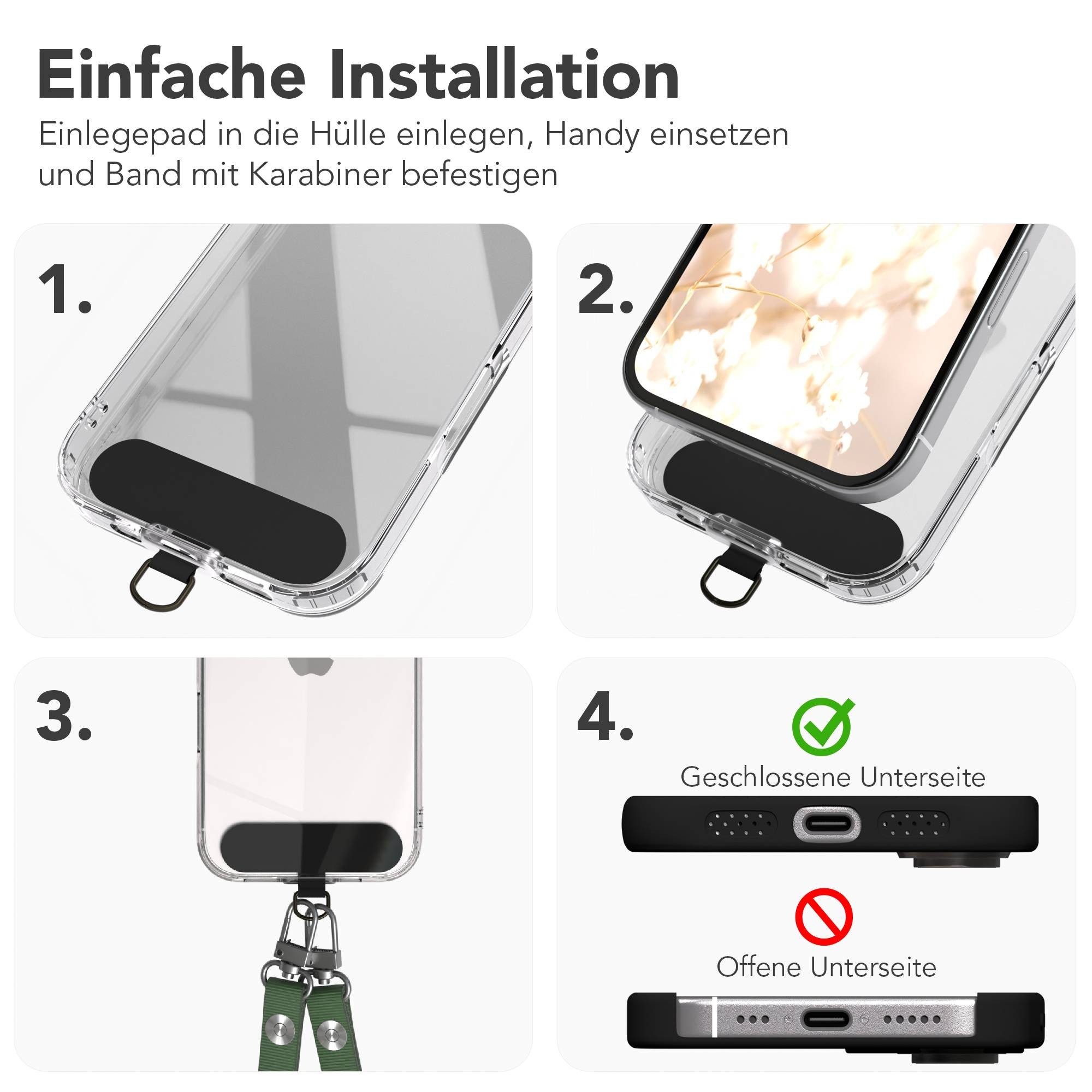 EAZY CASE Handykette Universal für alle Smartphones - modisch & funktional, Dunkelgrüne Handykette, verstellbar mit Magnetband und Pad