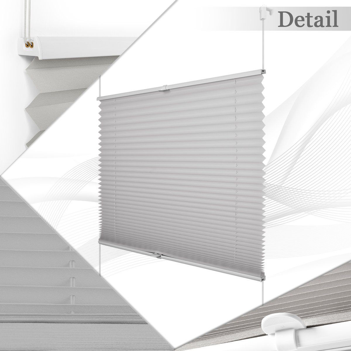 OUBO Plissee ohne Bohren Klemmfix, Sichtschutz und Sonnenschutz, Klemmträger, Lichtdurchlässig Rollo für Fenster & Tür, Klemmfix, mitgelieferten, verstellbaren Klemmträger