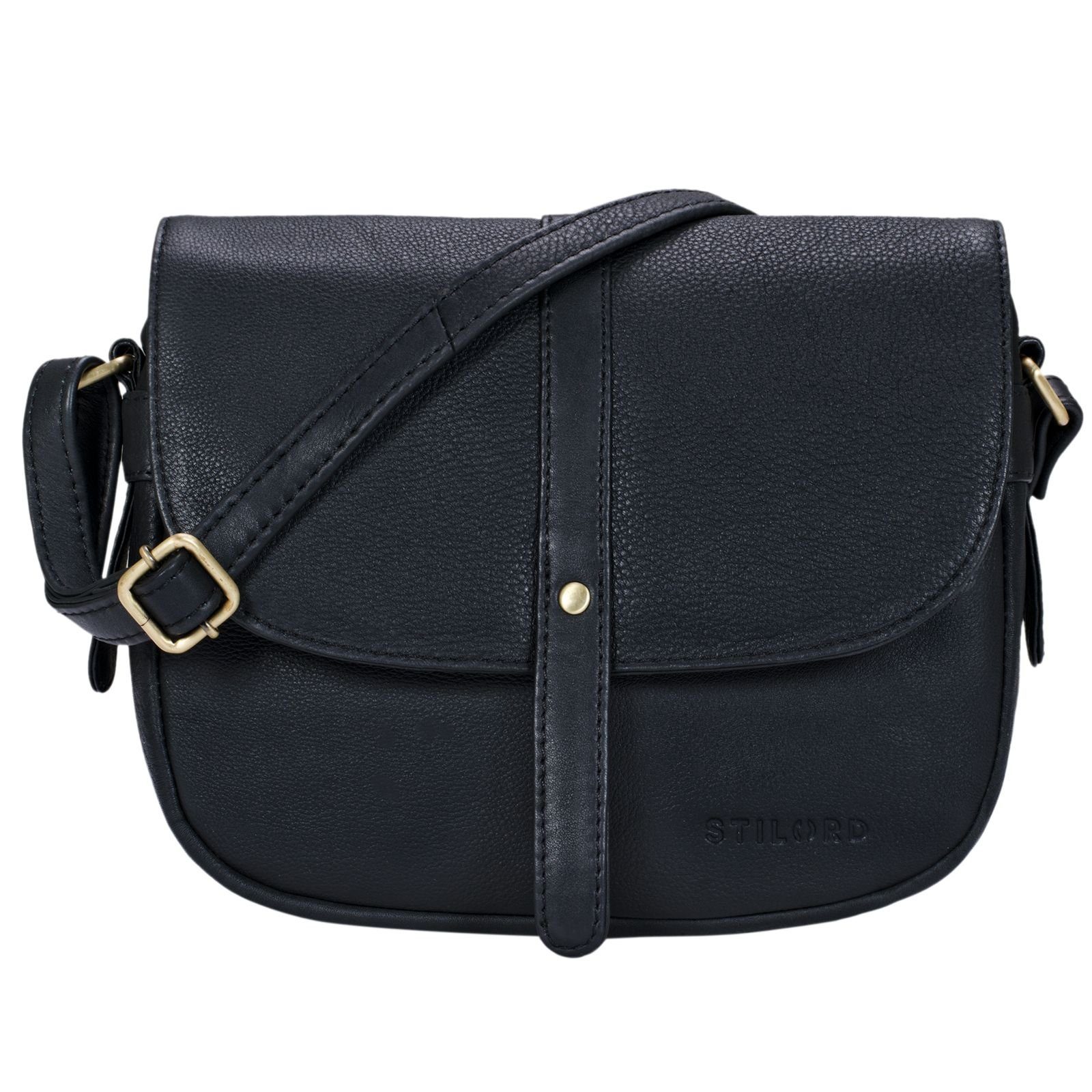 Leder schwarz Umhängetasche Handtasche Vintage "Kira" STILORD Frauen