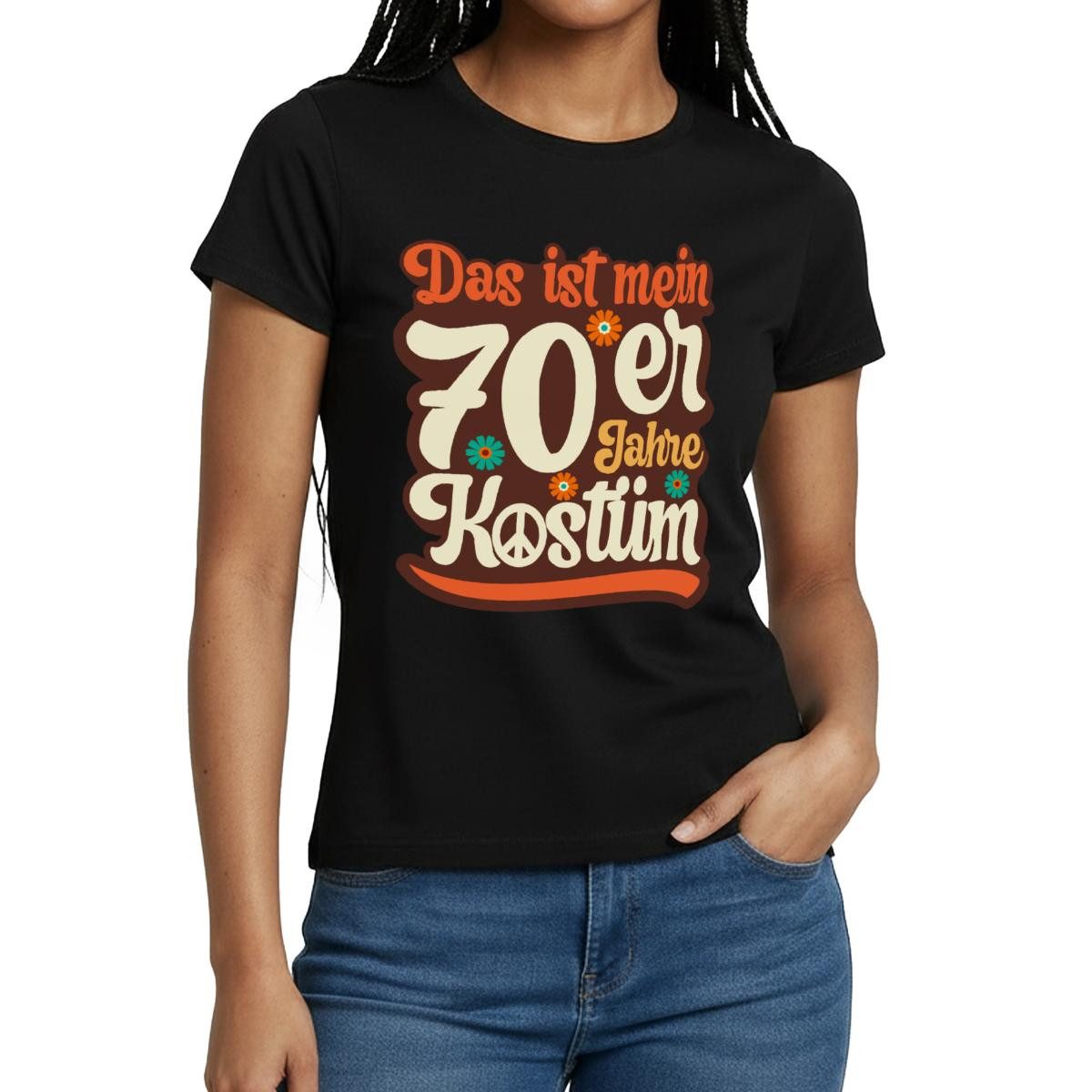 Spreadshirt T-Shirt 70er Jahre Kostüm Fasching Flower Power Peace Frauen T-Shirt (1-tlg)
