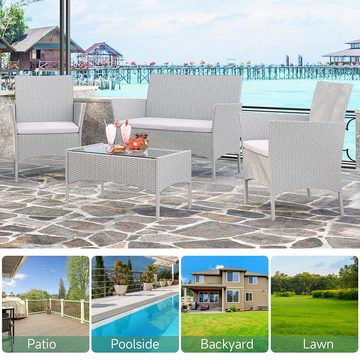 BIGZZIA Gartenlounge-Set Gartenmöbel-Set für den Außenbereich aus Rattan, 4-teilig, für 4 Personen, inklusive 1 Sofa, 2 Sessel, 1 Tisch