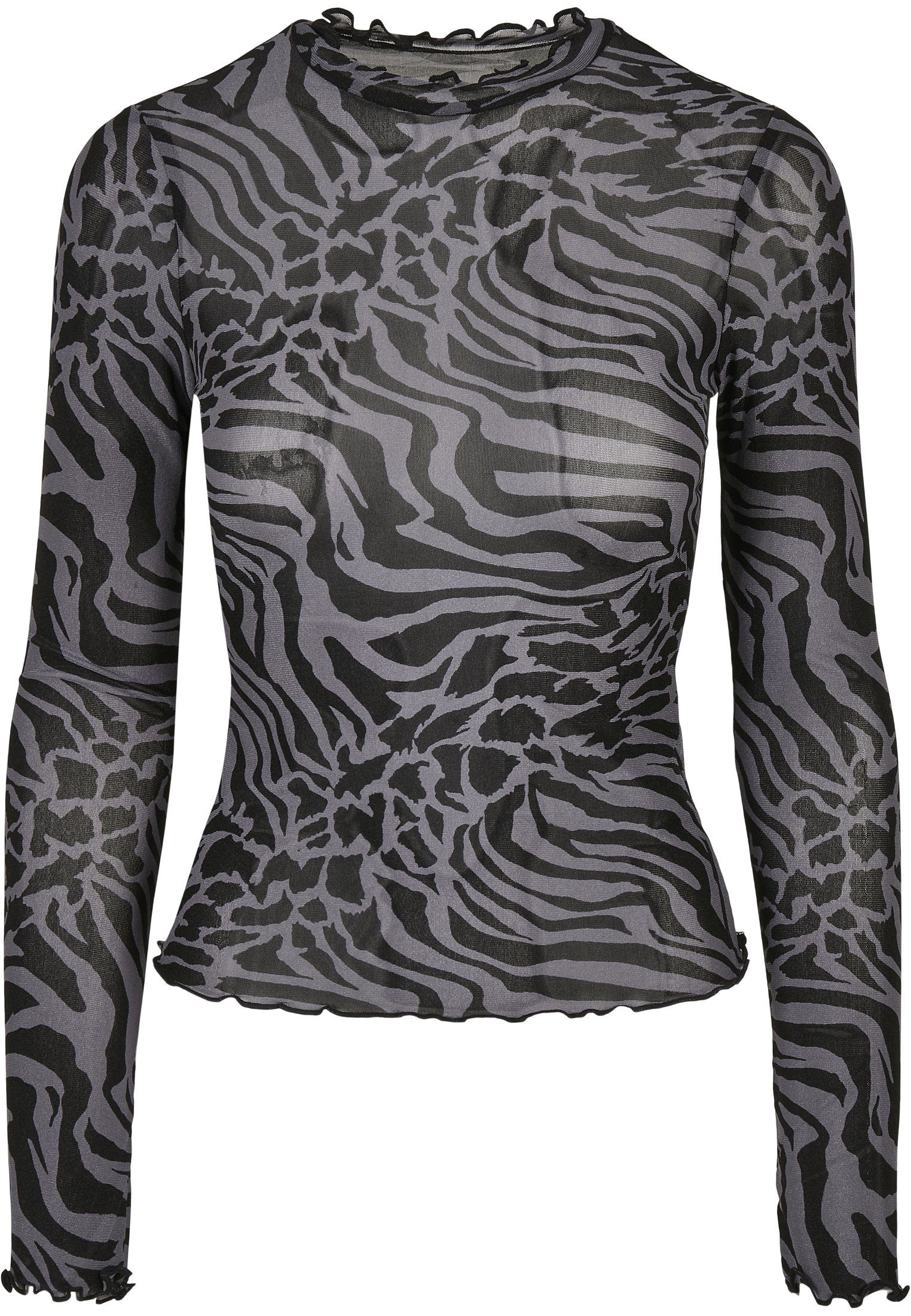 Ladies AOP Turtleneck asphalt/black (1-tlg) Langarmshirt URBAN Damen CLASSICS Mesh Longsleeve