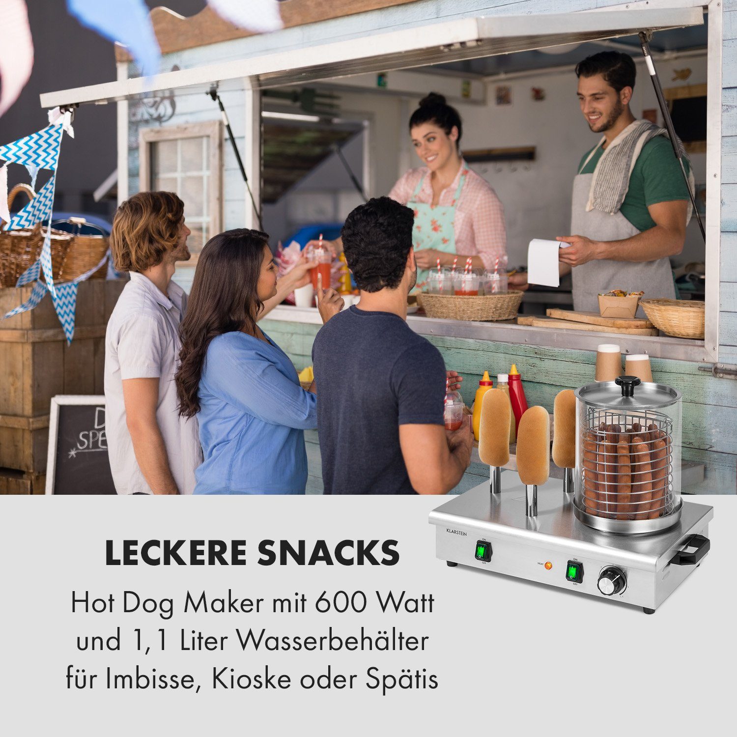 Klarstein Hotdog-Maker Wurstfabrik 600 Hot Dog Maker, 600 W