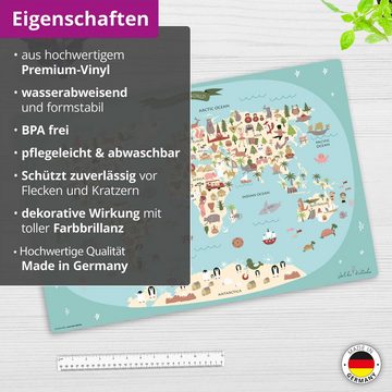 cover-your-desk.de Schreibtischunterlage abwaschbar - für Kinder - Weltkarte - premium Vinyl - Made in Germany, (1 tlg)