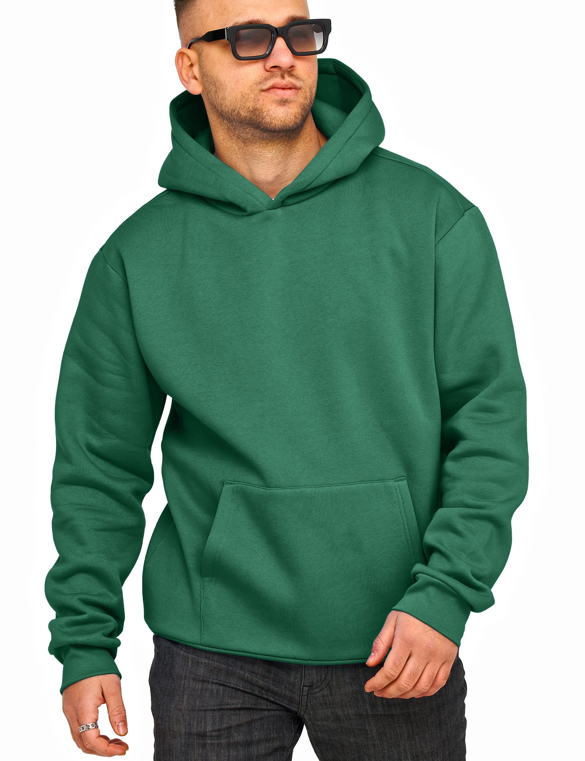 DAILY COTTON Hoodie im Oversize Schnitt Unifarben - Kapuzenpullover Loose-Fit Herren Basic Kapuzen-Sweatshirt Oversized Raglan Sweater