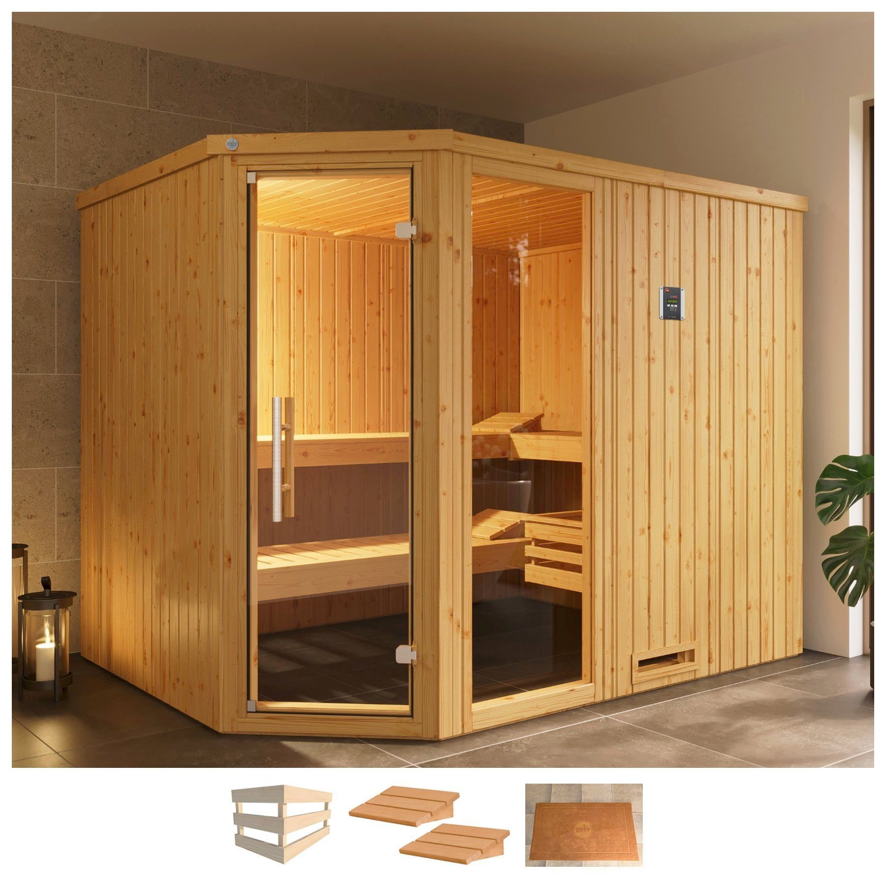 weka Sauna Varberg 4, BxTxH: 244 x 194 x 199 cm, 57 mm, ohne Ofen