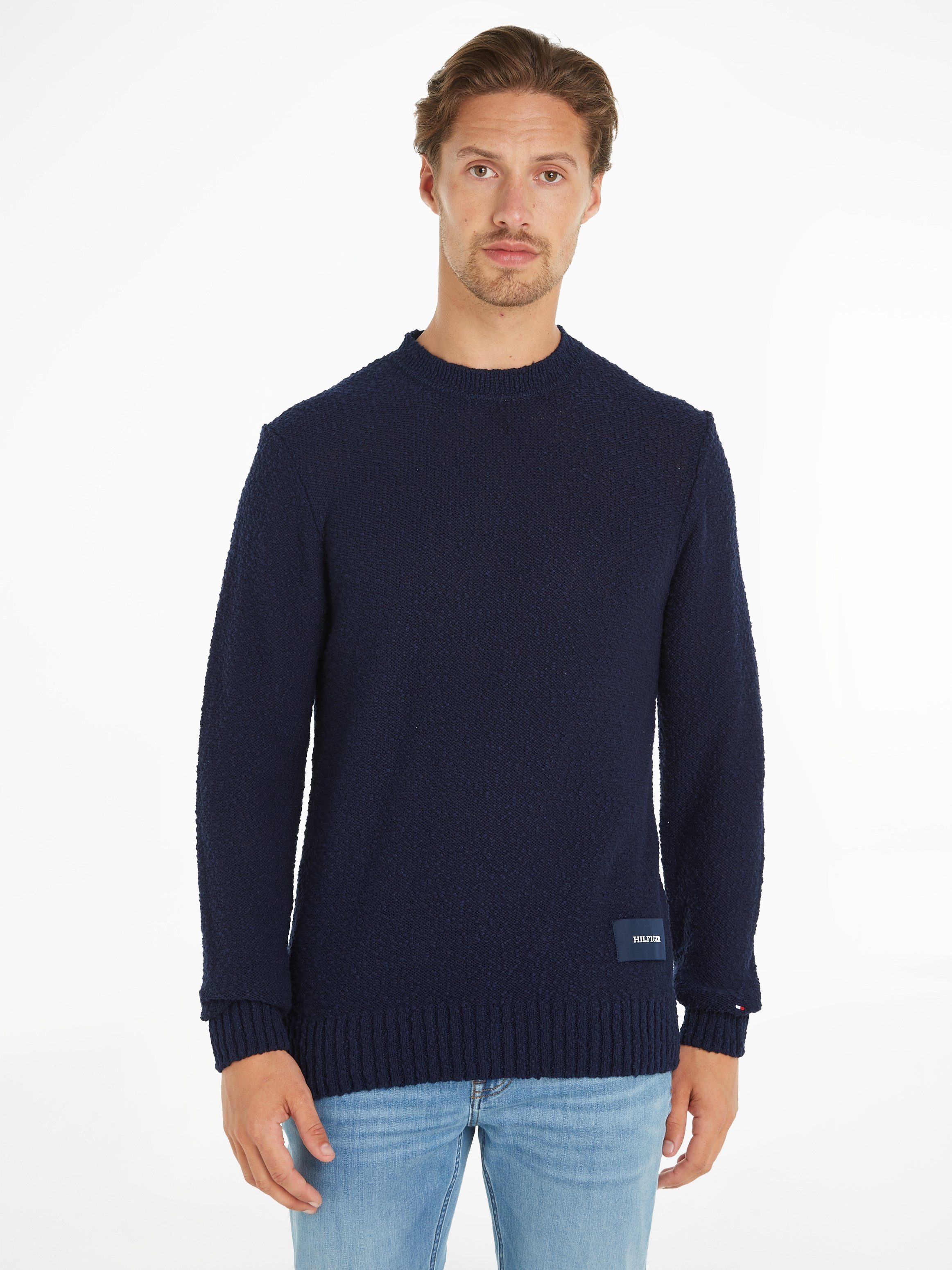 Tommy Hilfiger Strickpullover SLUB YARN C NK mit Logostickerei am Ärmel