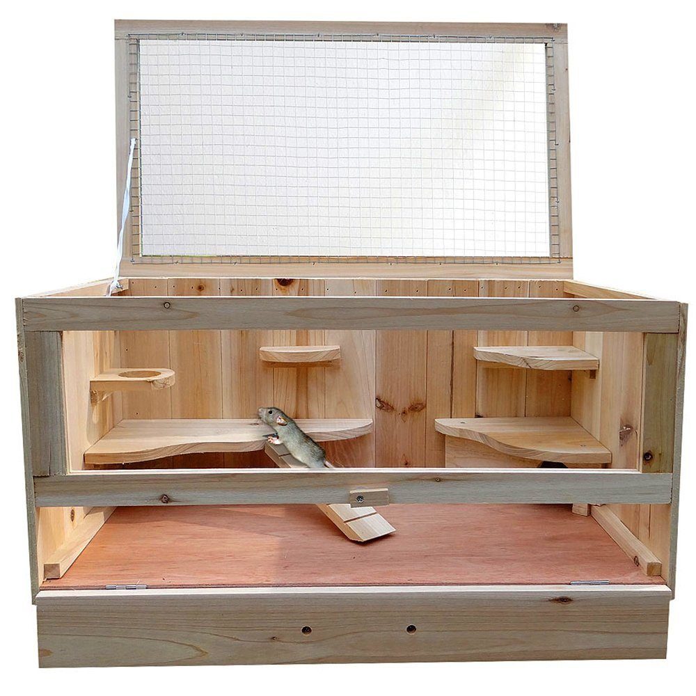 Melko Kleintierkäfig Hamsterkäfig Kleintierkäfig Gehege Holz mit Öffnung Mäusekäfig, unbehandeltes Holz, für Tiere unbedenklich