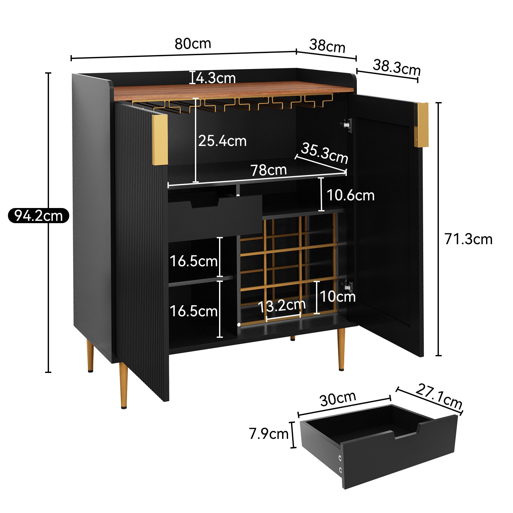 HOLTICO Weinschrank Multifunktionaler Bar-Schrank, moderner Kaffeetresen-Schrank (1-St) mit 9 Flaschenregalen, 6 Glas-Halterungen, Schublade & Regalen