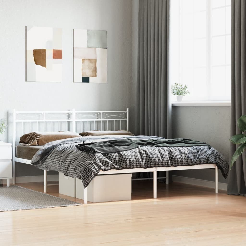 vidaXL Bett Bettgestell mit Kopfteil Metall Weiß 150x200 cm günstig online kaufen