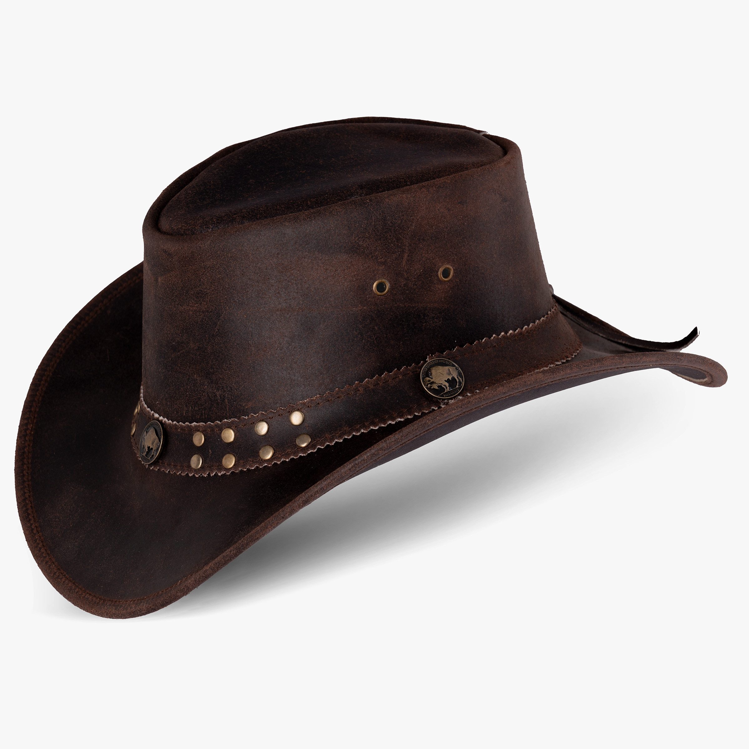 BLACK FOREST FOX Cowboyhut Buffalo Bill Herren Damen Western Cowboy Leder Hut in 5 Farben Vintage Black Größe XXL