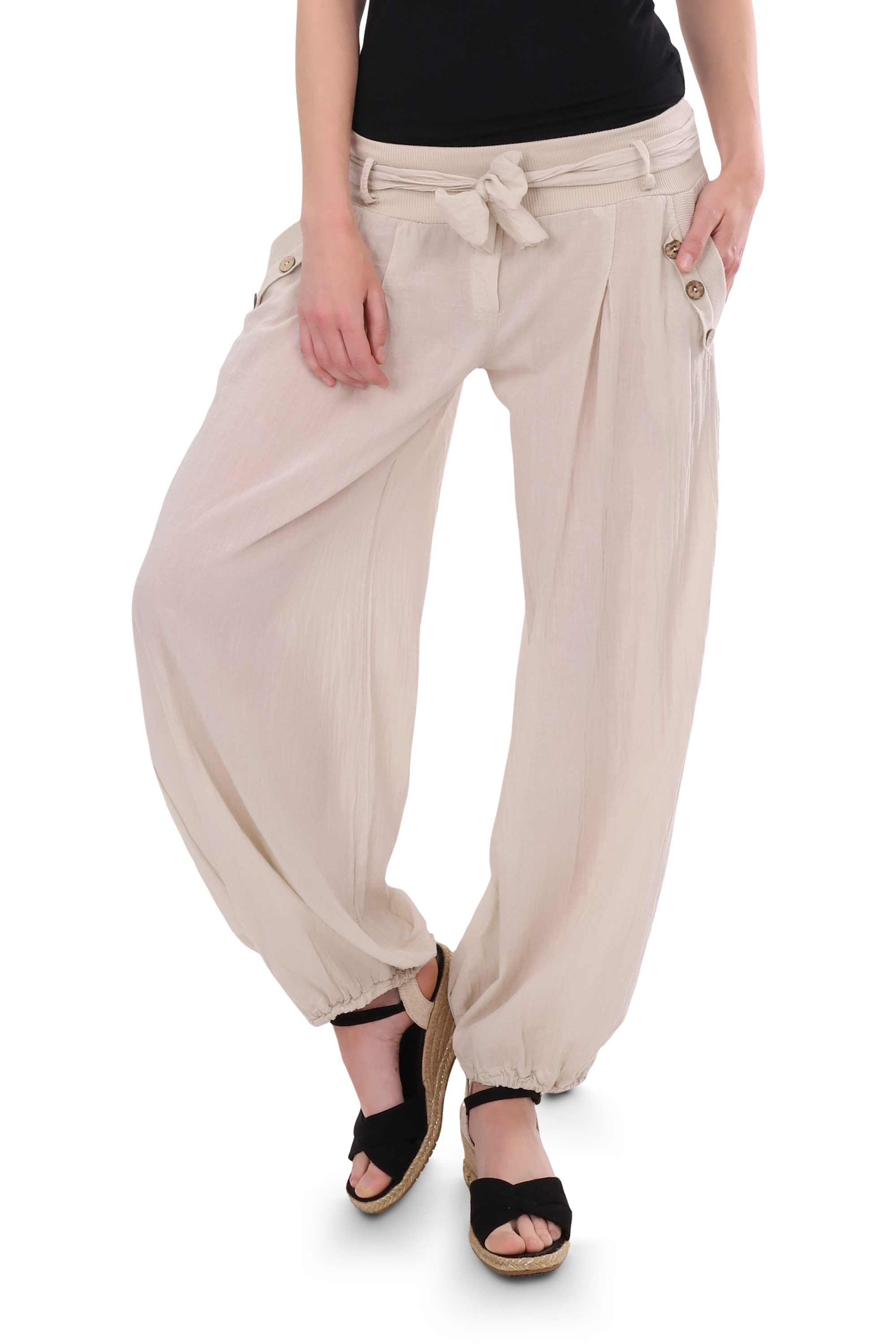 malito more than fashion Haremshose malito Damen Pumphose mit Bindegürtel 3418 Aladinhose Sommerhose mit elastischem Bund & Bindegürtel Einheitsgröße