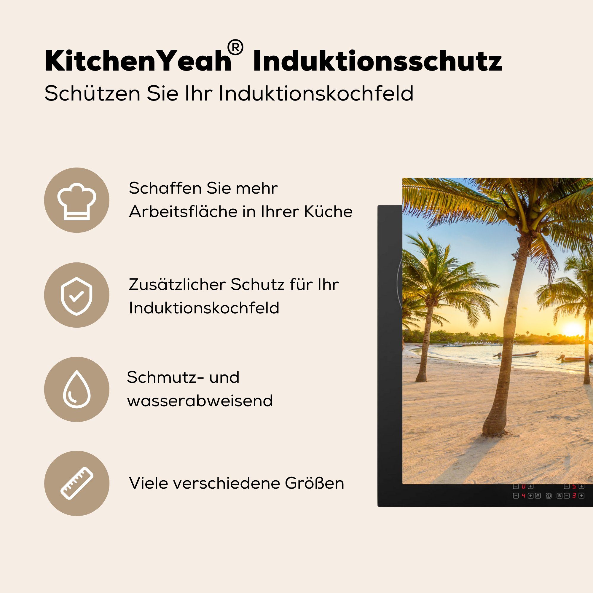 MuchoWow Herdblende-/Abdeckplatte Induktionskochfeld Mexiko 81x52 küche, cm, die tlg), - für (1 Ceranfeldabdeckung Schutz - Meer - Vinyl, Sonnenuntergang, Strand